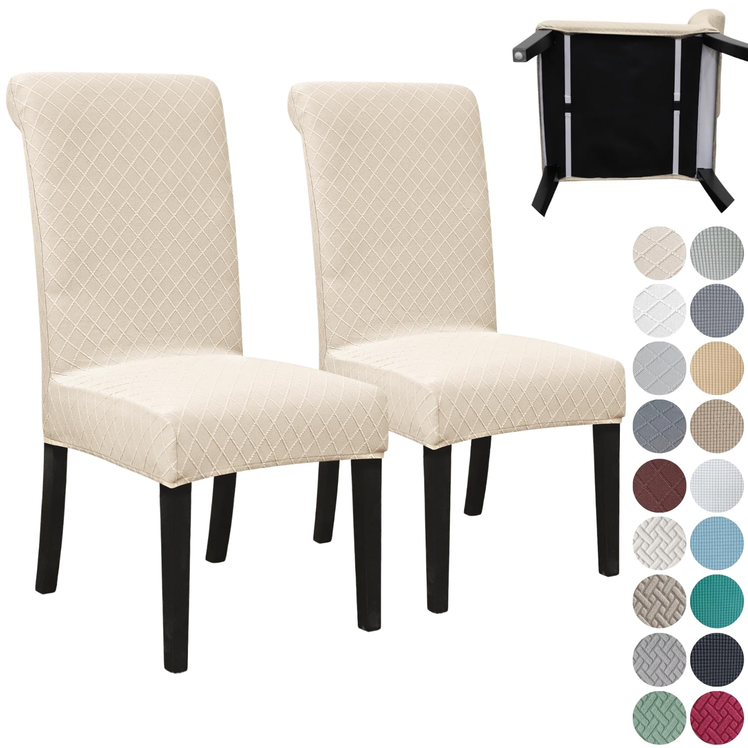 SPRINGRICO 4 Pack Dining Room Chair Covers with seat Belt, Stretch Parsons Chair Slipcover Washable Kitchen Dining Chair Cover Removable Seat Protector Set of 4, S3- Warm Cream