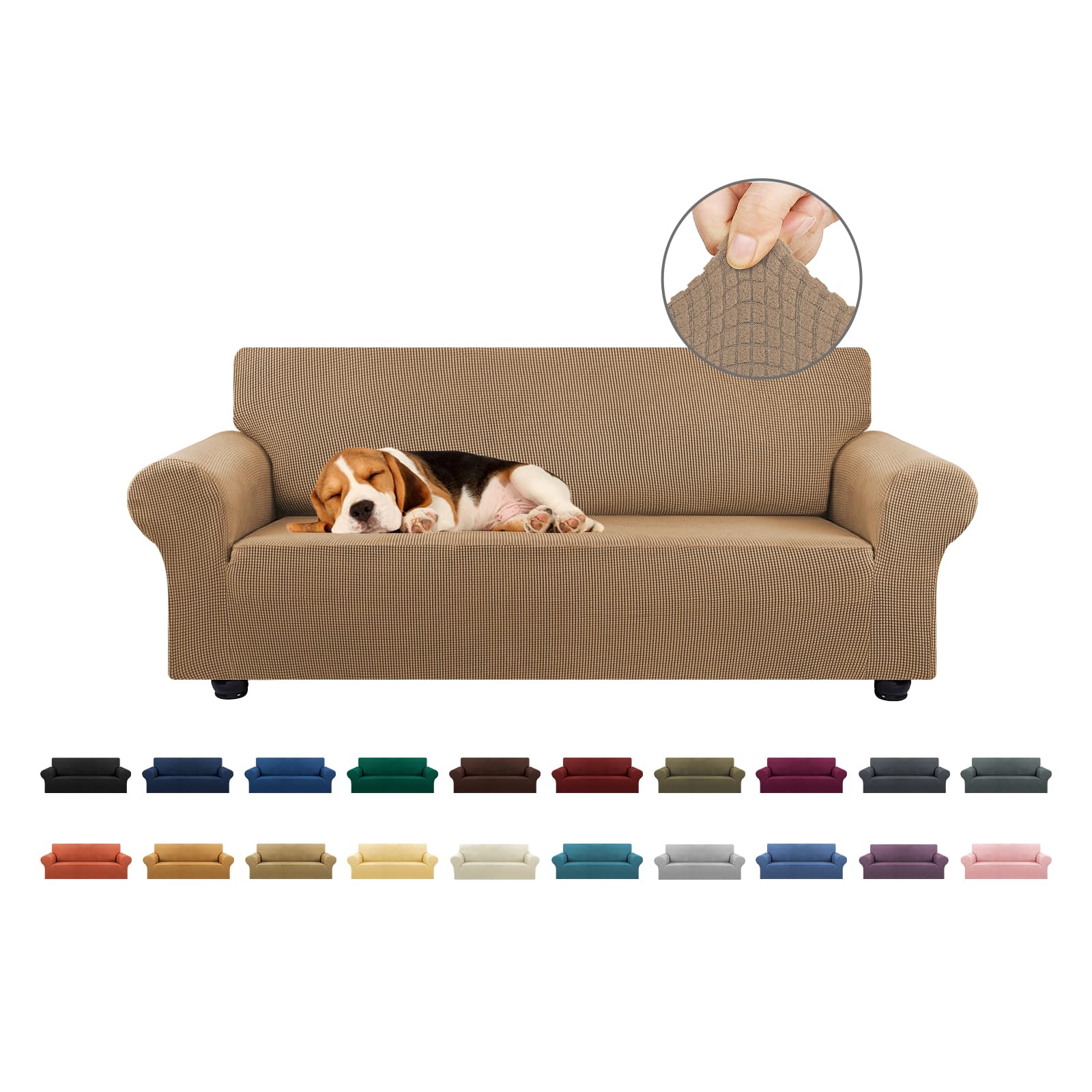 KEKUOU Stretch Sofa Cover Slipcover ，Couch Covers for 3 Cushion Couch Sofa pet Friendly (78"-94") Furniture Protector Sofa with Elastic Bottom for Kids,Dog, Jacquard Small Checked(Large,Black)