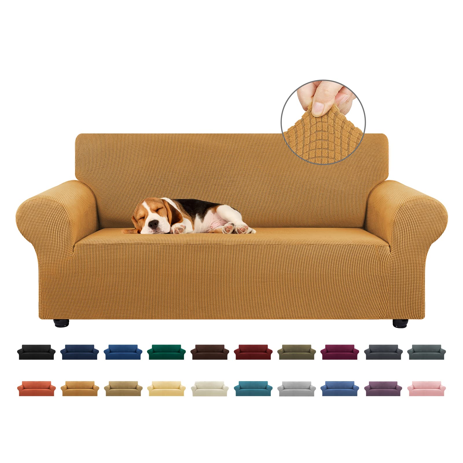 KEKUOU Stretch Sofa Cover Slipcover ，Couch Covers for 3 Cushion Couch Sofa pet Friendly (78"-94") Furniture Protector Sofa with Elastic Bottom for Kids,Dog, Jacquard Small Checked(Large,Black)