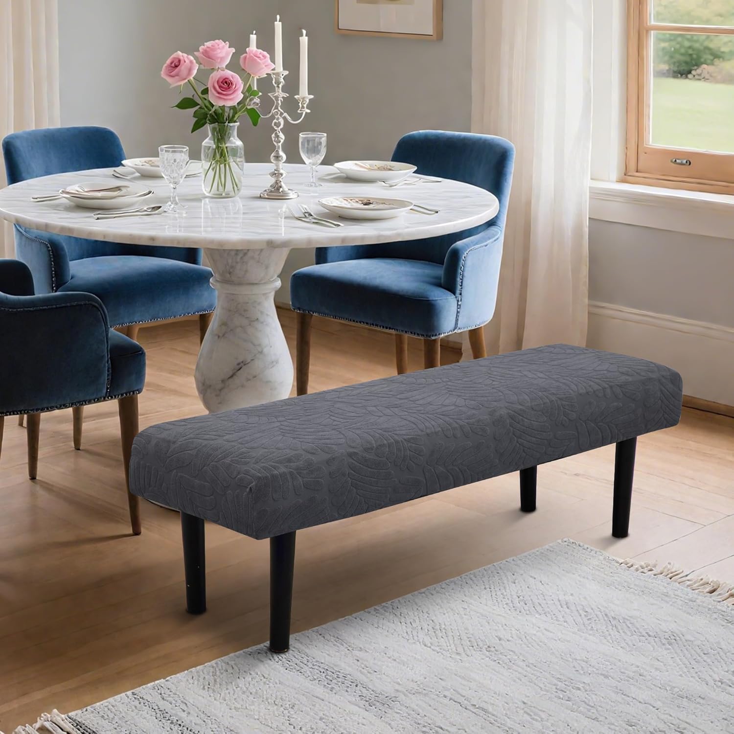 Stretch Bench Seat Cover, Reusable Slipcover for Dining Room & Bedroom, Removable Washable Rectangular Bench Covers, Elastic Fit for Home Furniture(Light Gray)