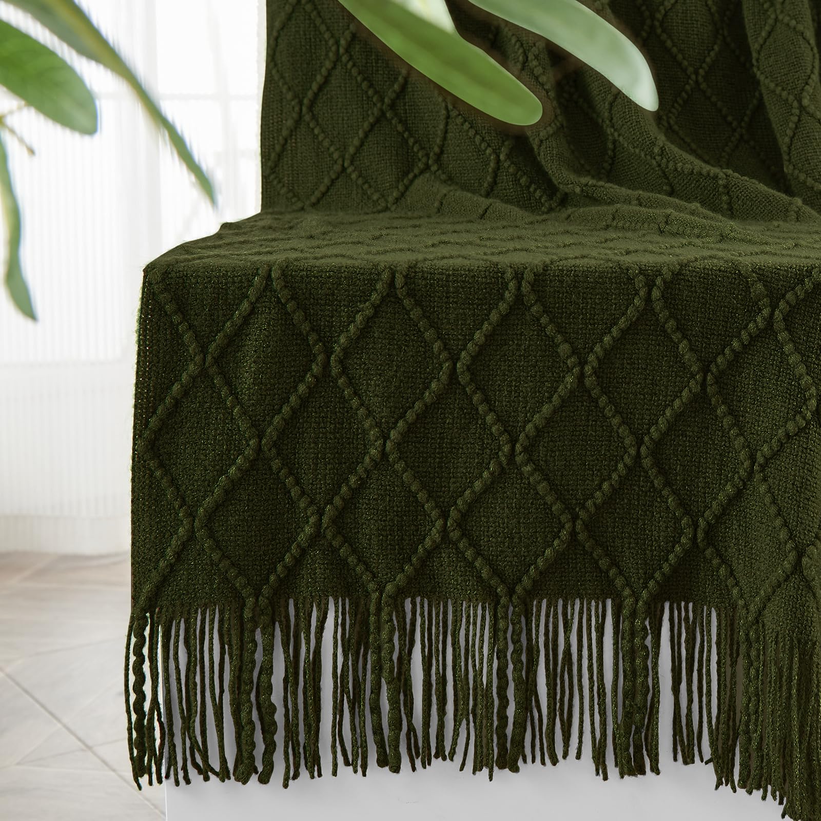 inhand Knitted Throw Blanket for Couch and Bed, Soft Living Room Home Decor Knitted Blanket with Tassel, Outdoor Lightweight Breathable Summer Blanket, Farmhouse Warm Woven Decorative, 50"x60"