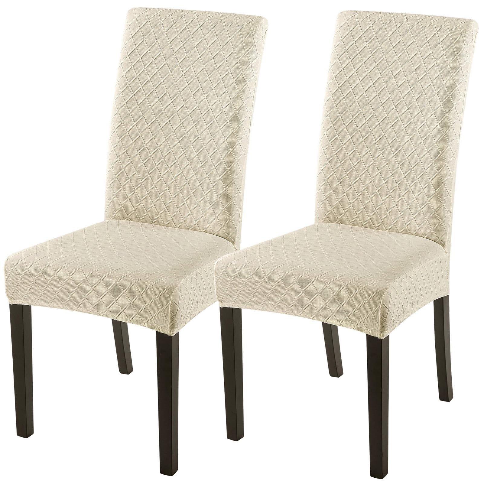 SearchI Dining Room Chair Covers Set of 6, Stretch Jacquard Parsons Chair Slipcovers Super Fit Removable Washable Kitchen Chair Protector Cover for Dining Room, Hotel, Ceremony (Beige Rhombus)
