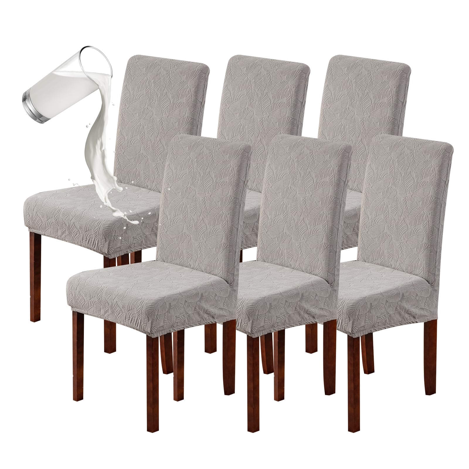 Genina Waterproof Dining Room Chair Covers Stretch Parsons Chair Slipcovers for Dining Room Kitchen Chair Protector Cover, Removable, Washable (4, Flower Pattern-Dark Gray)