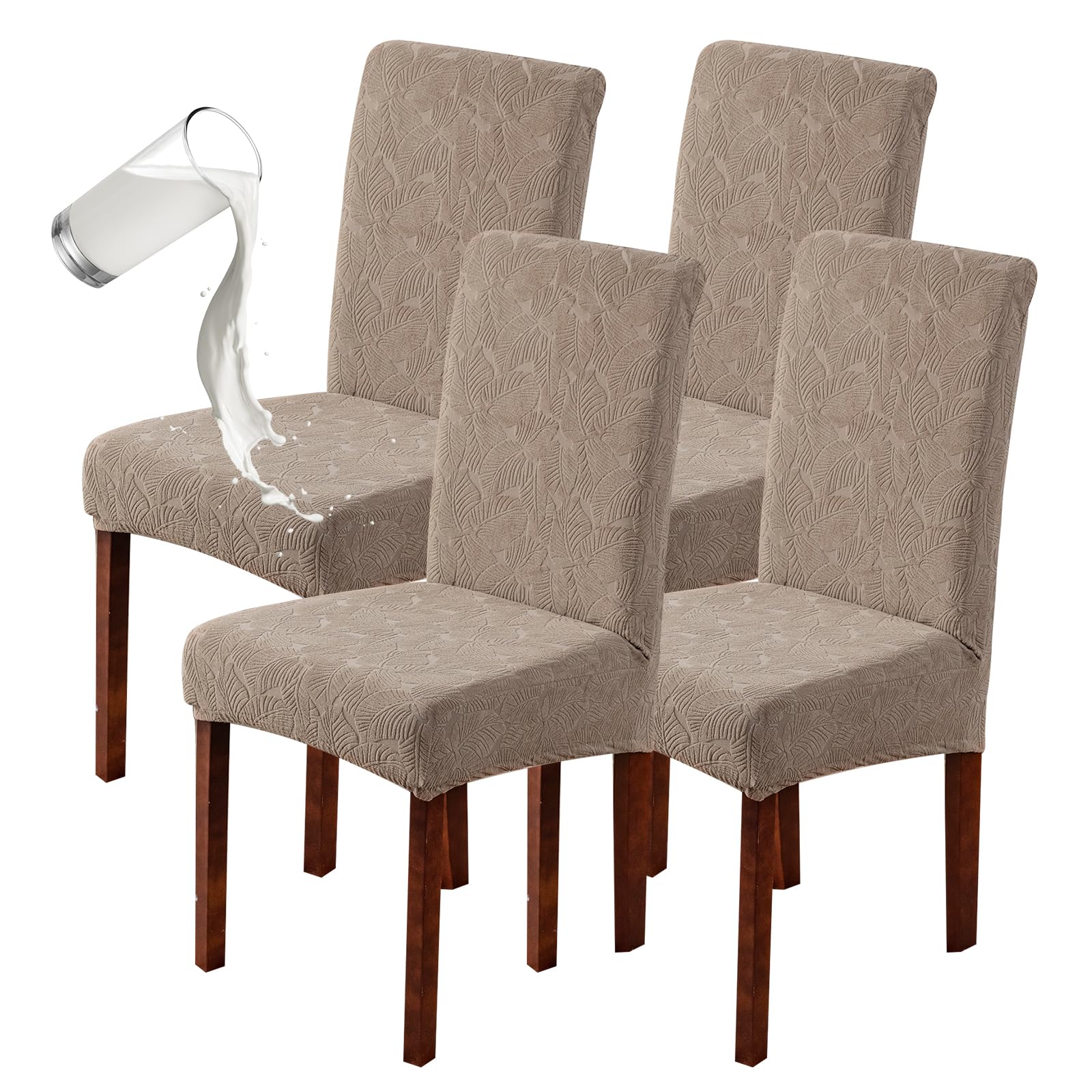 Genina Waterproof Dining Room Chair Covers Stretch Parsons Chair Slipcovers for Dining Room Kitchen Chair Protector Cover, Removable, Washable (4, Flower Pattern-Dark Gray)