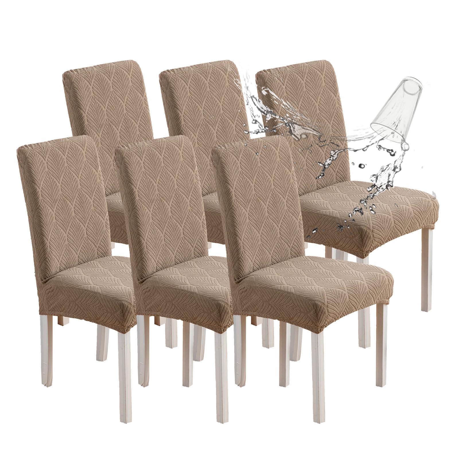 Chair Covers for Dining Chairs,100% Waterproof Dining Chair Covers Set of 4,Removable Stretch Parsons Slip,Washable Seat Protector for Kitchen Beige