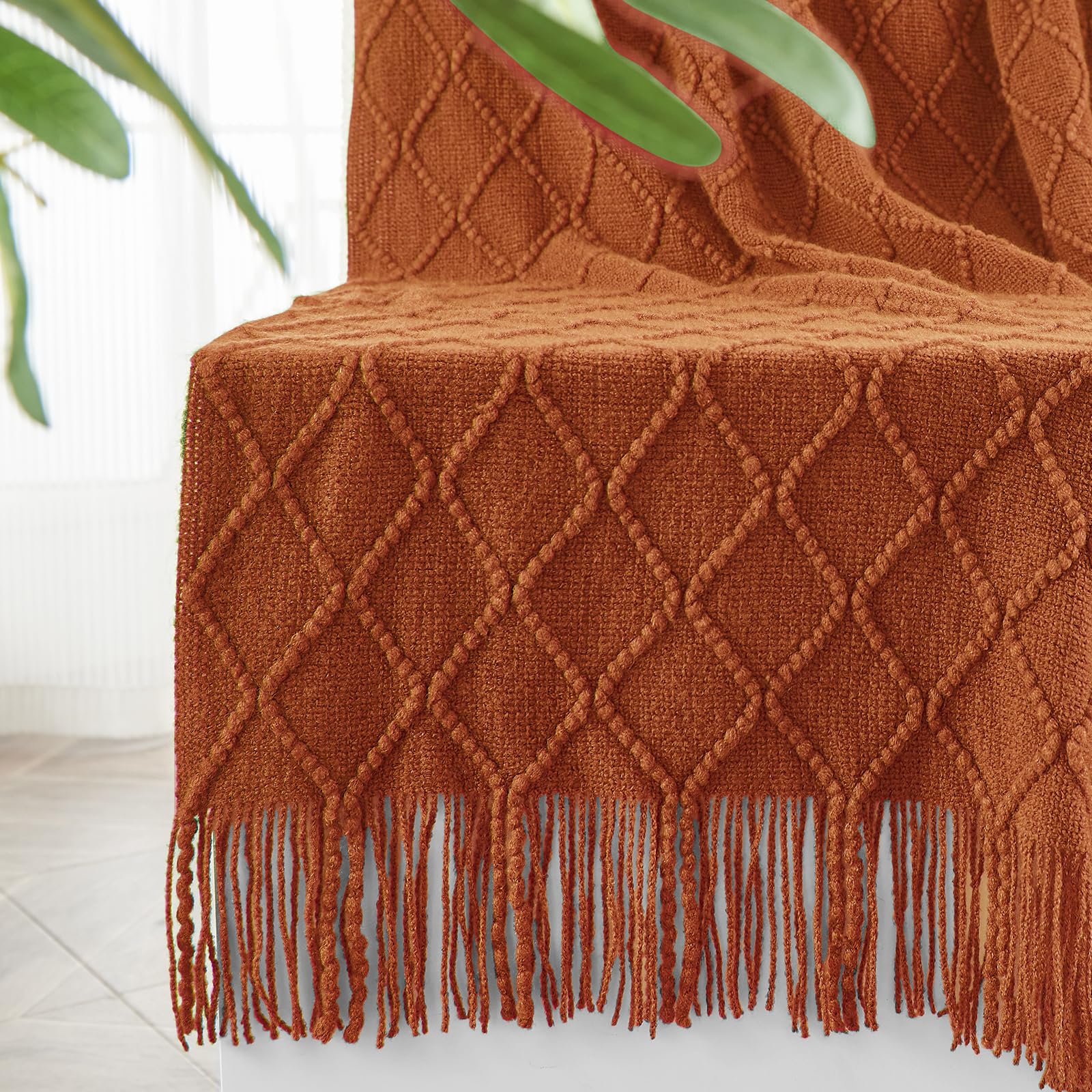 inhand Knitted Throw Blanket for Couch and Bed, Soft Living Room Home Decor Knitted Blanket with Tassel, Outdoor Lightweight Breathable Summer Blanket, Farmhouse Warm Woven Decorative, 50"x60"