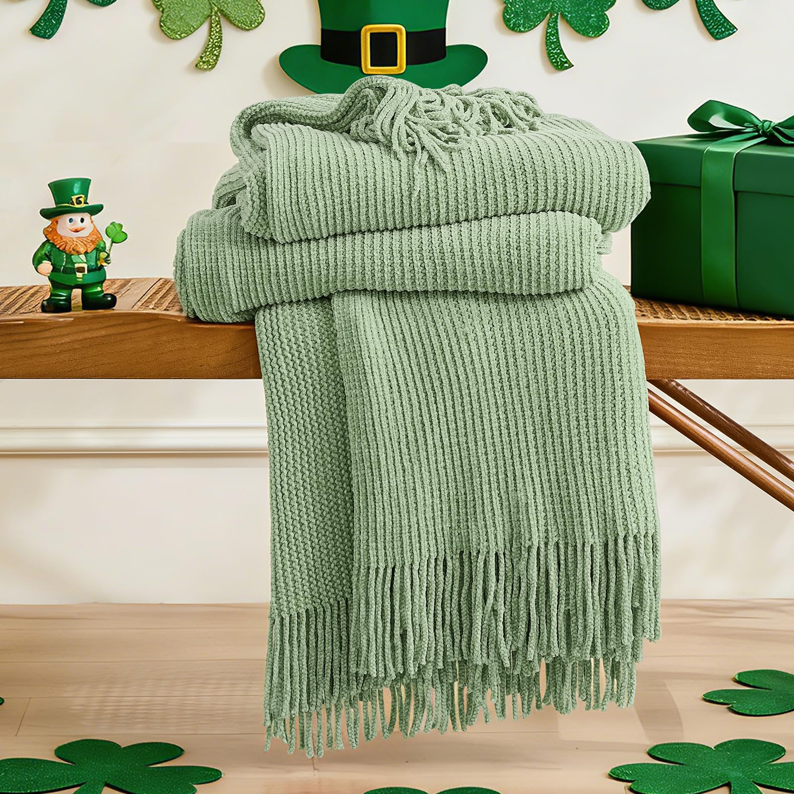 inhand Knitted Throw Blanket for Couch and Bed, Soft Living Room Home Decor Knitted Blanket with Tassel, Outdoor Lightweight Breathable Summer Blanket, Farmhouse Warm Woven Decorative, 50"x60"