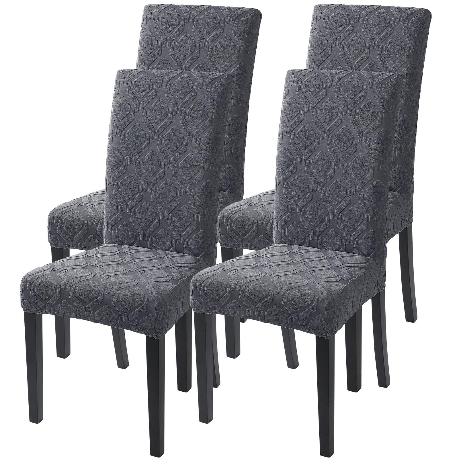 SearchI Dining Room Chair Covers Set of 6, Stretch Jacquard Parsons Chair Slipcovers Super Fit Removable Washable Kitchen Chair Protector Cover for Dining Room, Hotel, Ceremony (Beige Rhombus)