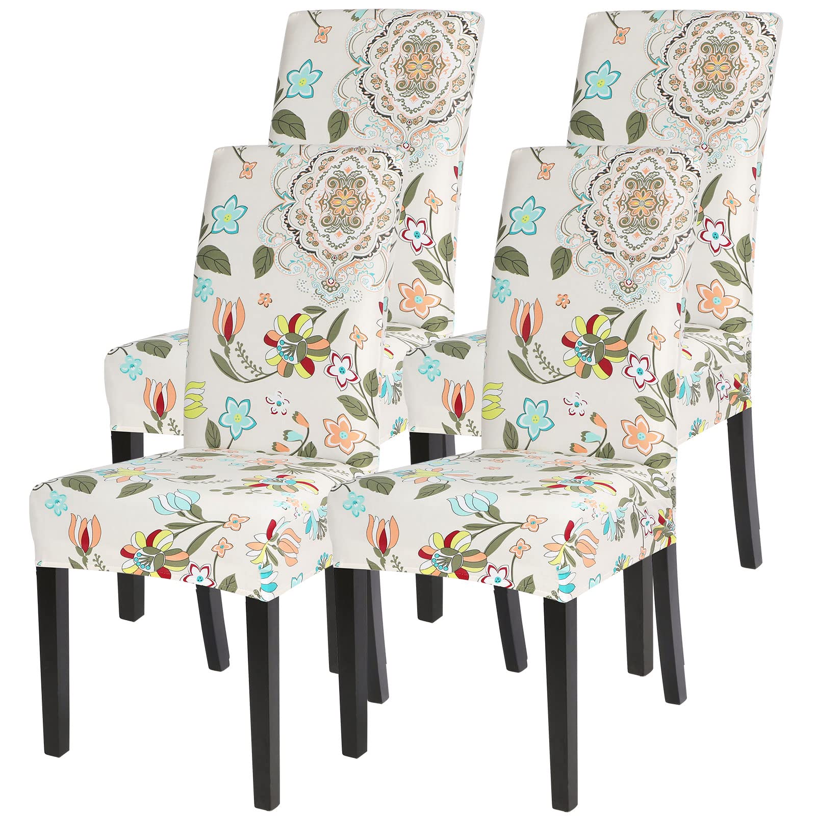 SearchI Dining Room Chair Covers Set of 6, Stretch Jacquard Parsons Chair Slipcovers Super Fit Removable Washable Kitchen Chair Protector Cover for Dining Room, Hotel, Ceremony (Beige Rhombus)