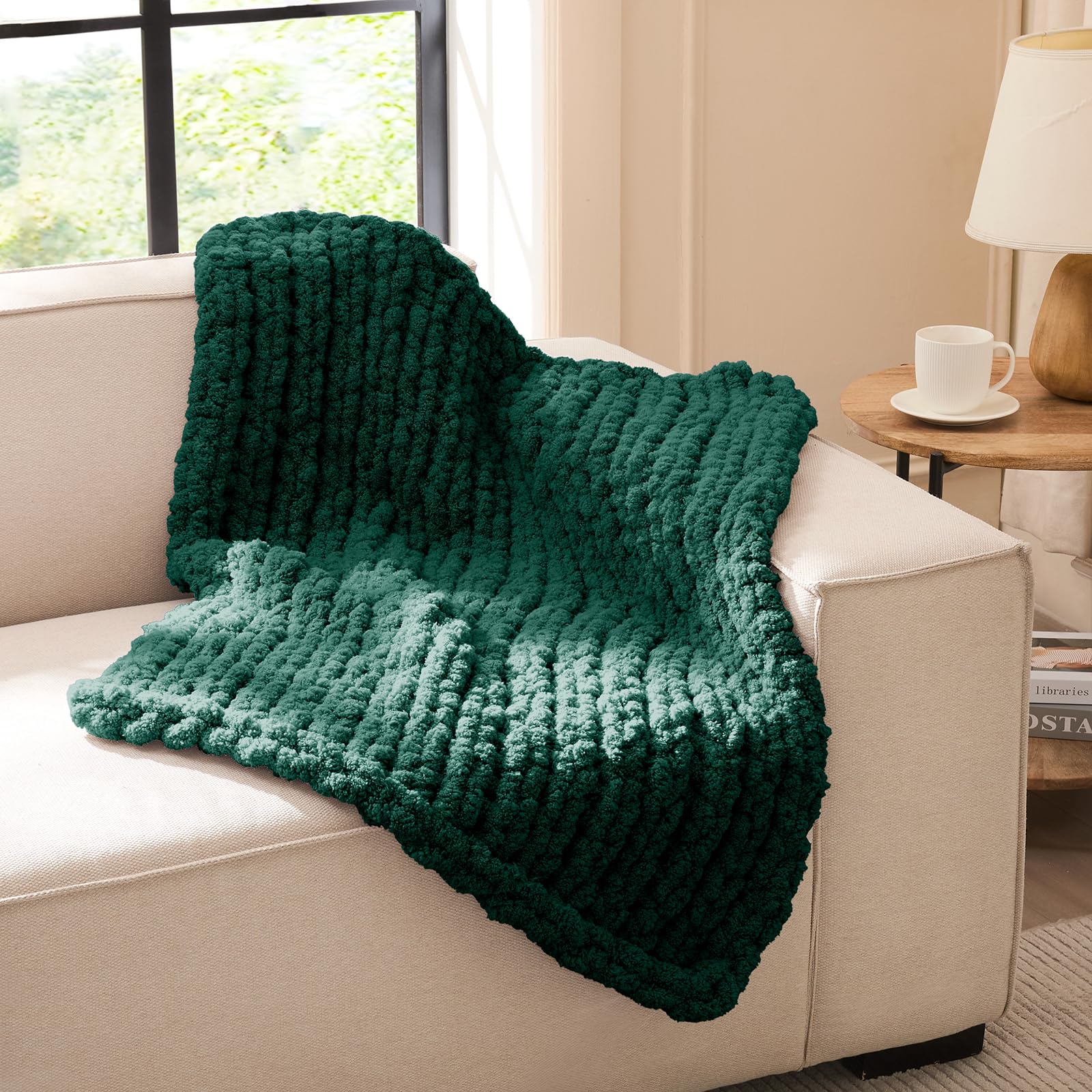 L'AGRATY Chunky Knit Blanket Throw,Soft Chenille Yarn Throw Blanket 50x60，Handmade Cable Knit Crochet Blanket,Large Knit Blankets Chunky Yarn,Rope Knot Throw Blanket for Couch Sofa Bed Home Decor