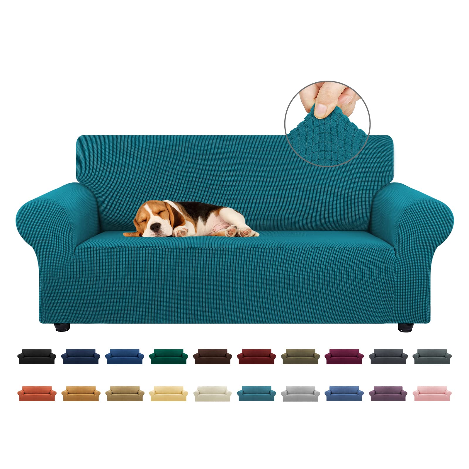 KEKUOU Stretch Sofa Cover Slipcover ，Couch Covers for 3 Cushion Couch Sofa pet Friendly (78"-94") Furniture Protector Sofa with Elastic Bottom for Kids,Dog, Jacquard Small Checked(Large,Black)