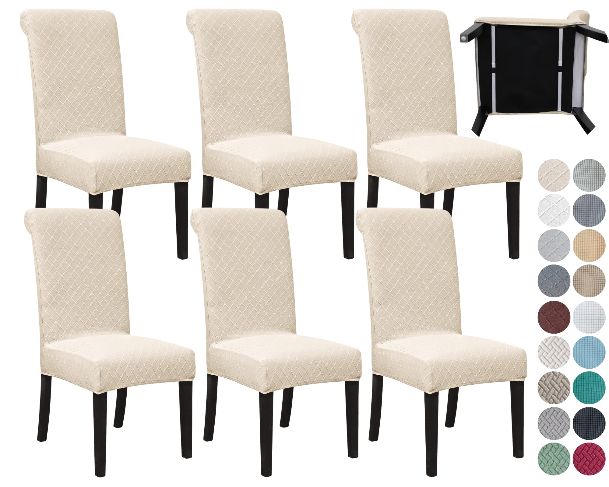 SPRINGRICO 4 Pack Dining Room Chair Covers with seat Belt, Stretch Parsons Chair Slipcover Washable Kitchen Dining Chair Cover Removable Seat Protector Set of 4, S3- Warm Cream
