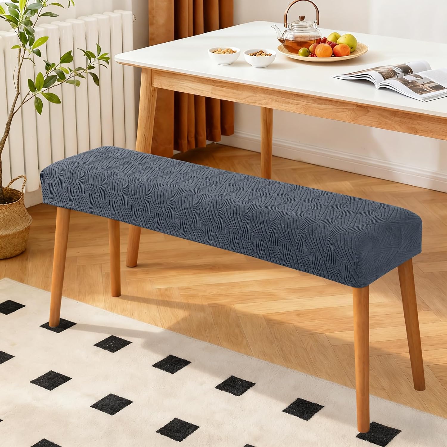 VANSOFY Dining Bench Cover, Stretch Jacaquard Bench Seat Cushion Covers, Rectangular Washable Bench Covers Slipcover for Dining Room, Bedroom, Kitchen, Living Room (Gray)