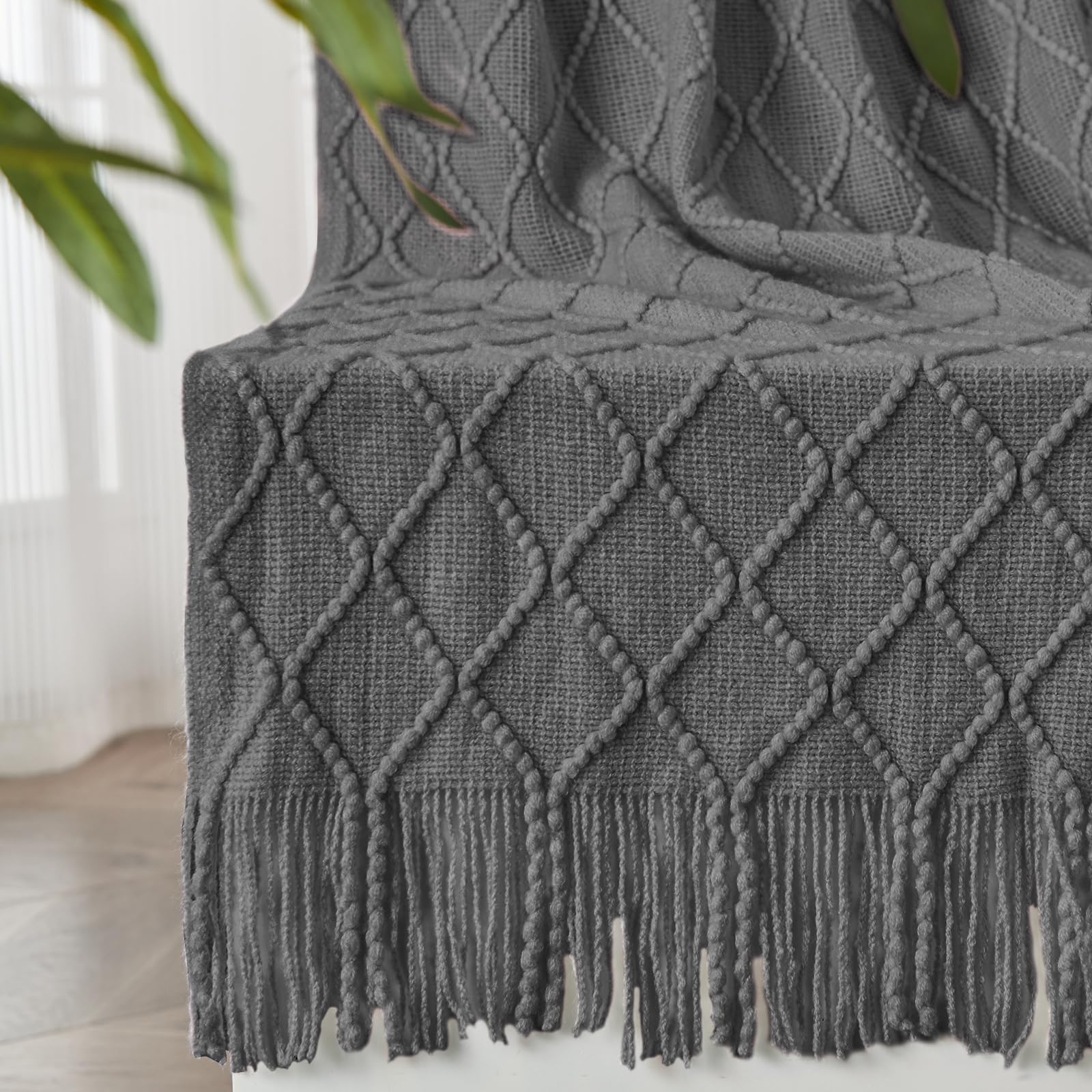 inhand Knitted Throw Blanket for Couch and Bed, Soft Living Room Home Decor Knitted Blanket with Tassel, Outdoor Lightweight Breathable Summer Blanket, Farmhouse Warm Woven Decorative, 50"x60"