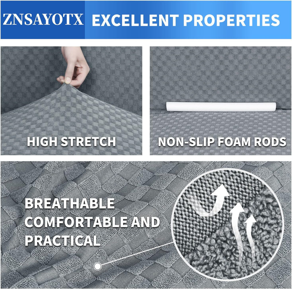 ZNSAYOTX 1 Piece Jacquard Couch Covers for 3 Cushion Couch Living Room High Stretch Sofa Cover Pets Dogs Friendly Anti Slip Thickened Slipcovers Furniture Protector (Sofa, Light Grey)