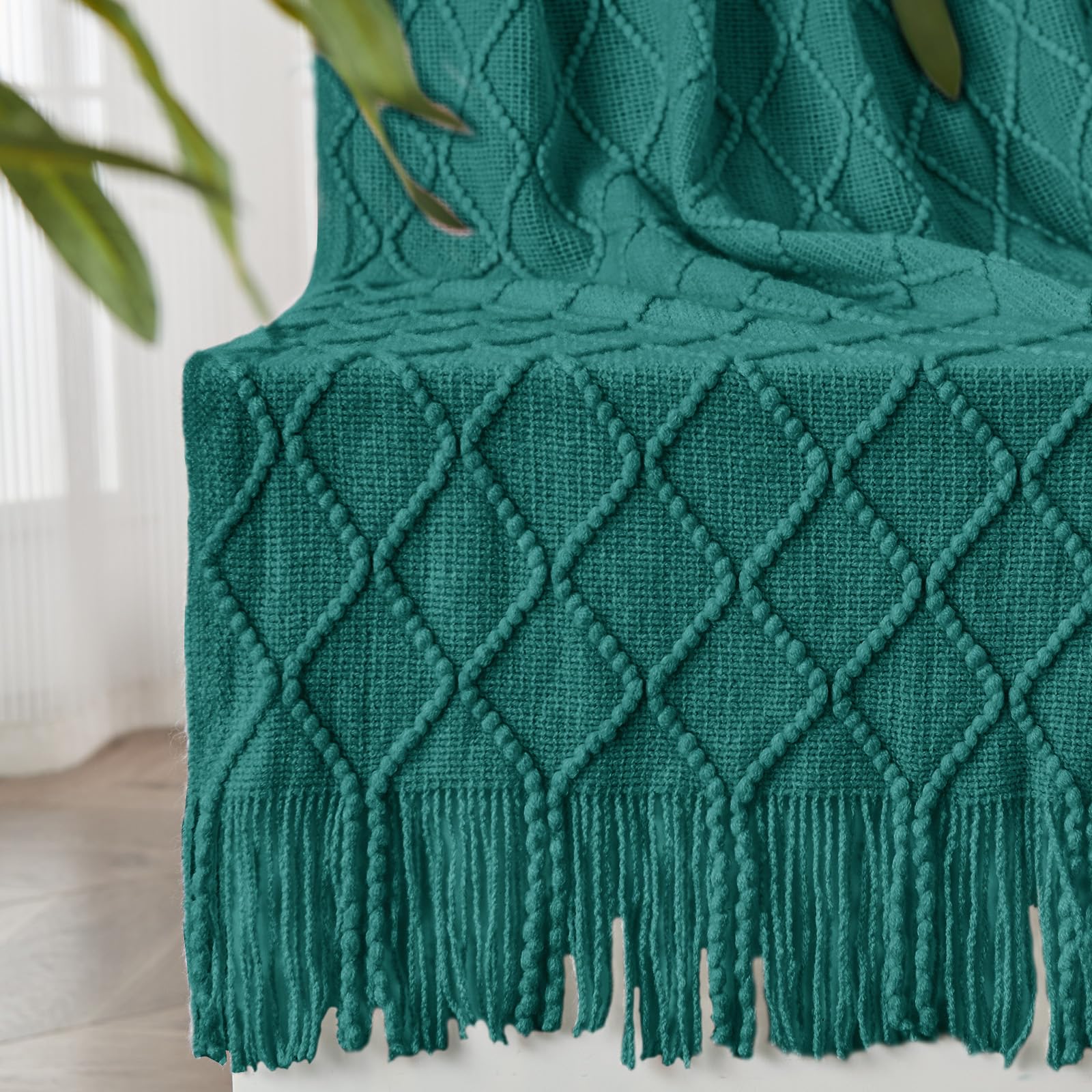 inhand Knitted Throw Blanket for Couch and Bed, Soft Living Room Home Decor Knitted Blanket with Tassel, Outdoor Lightweight Breathable Summer Blanket, Farmhouse Warm Woven Decorative, 50"x60"