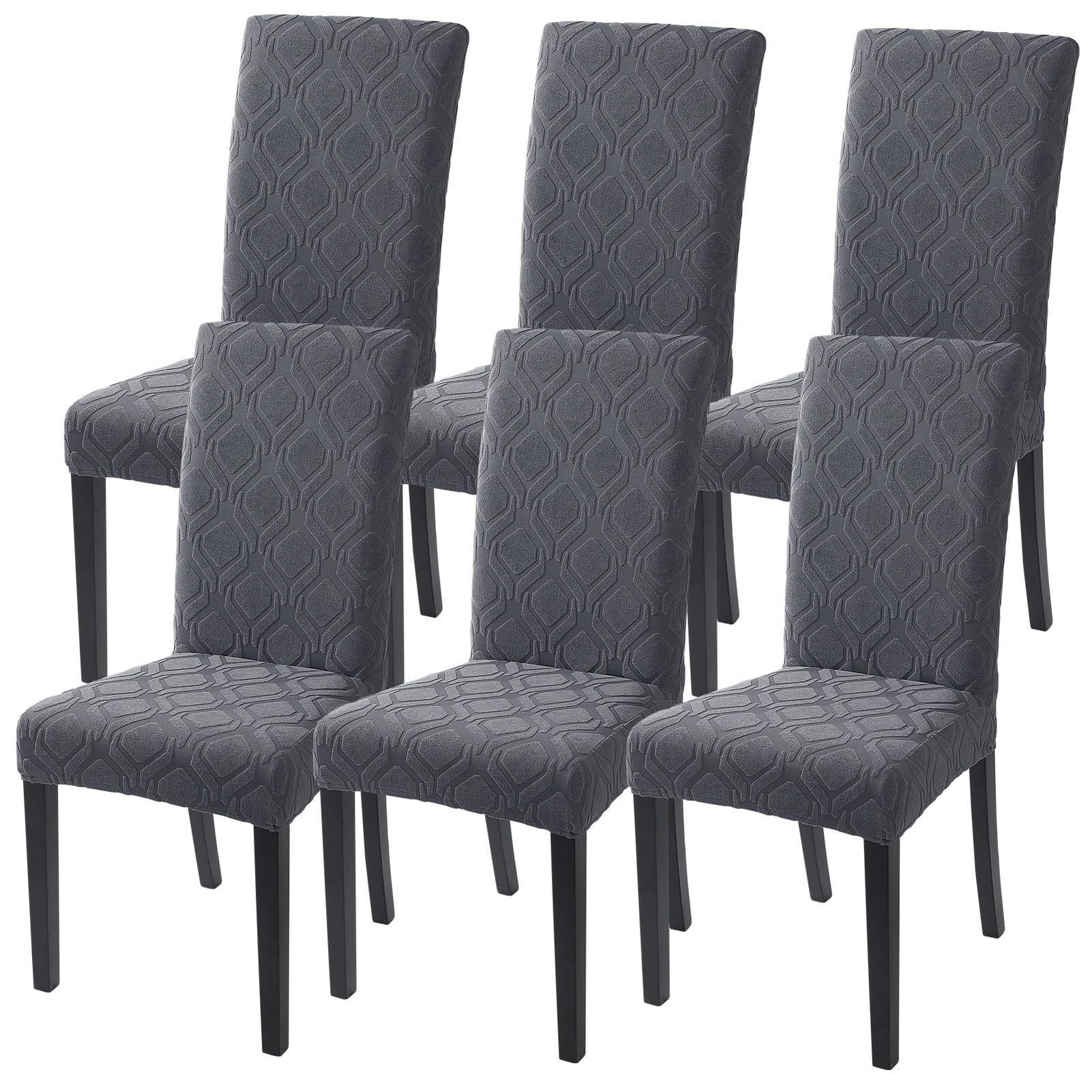 SearchI Dining Room Chair Covers Set of 6, Stretch Jacquard Parsons Chair Slipcovers Super Fit Removable Washable Kitchen Chair Protector Cover for Dining Room, Hotel, Ceremony (Beige Rhombus)