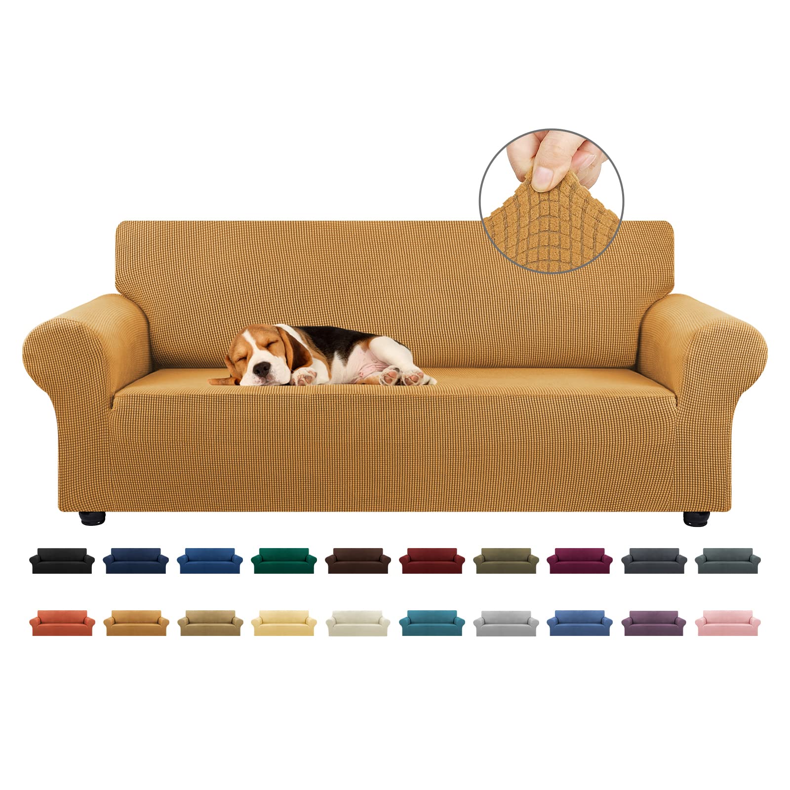 KEKUOU Stretch Sofa Cover Slipcover ，Couch Covers for 3 Cushion Couch Sofa pet Friendly (78"-94") Furniture Protector Sofa with Elastic Bottom for Kids,Dog, Jacquard Small Checked(Large,Black)
