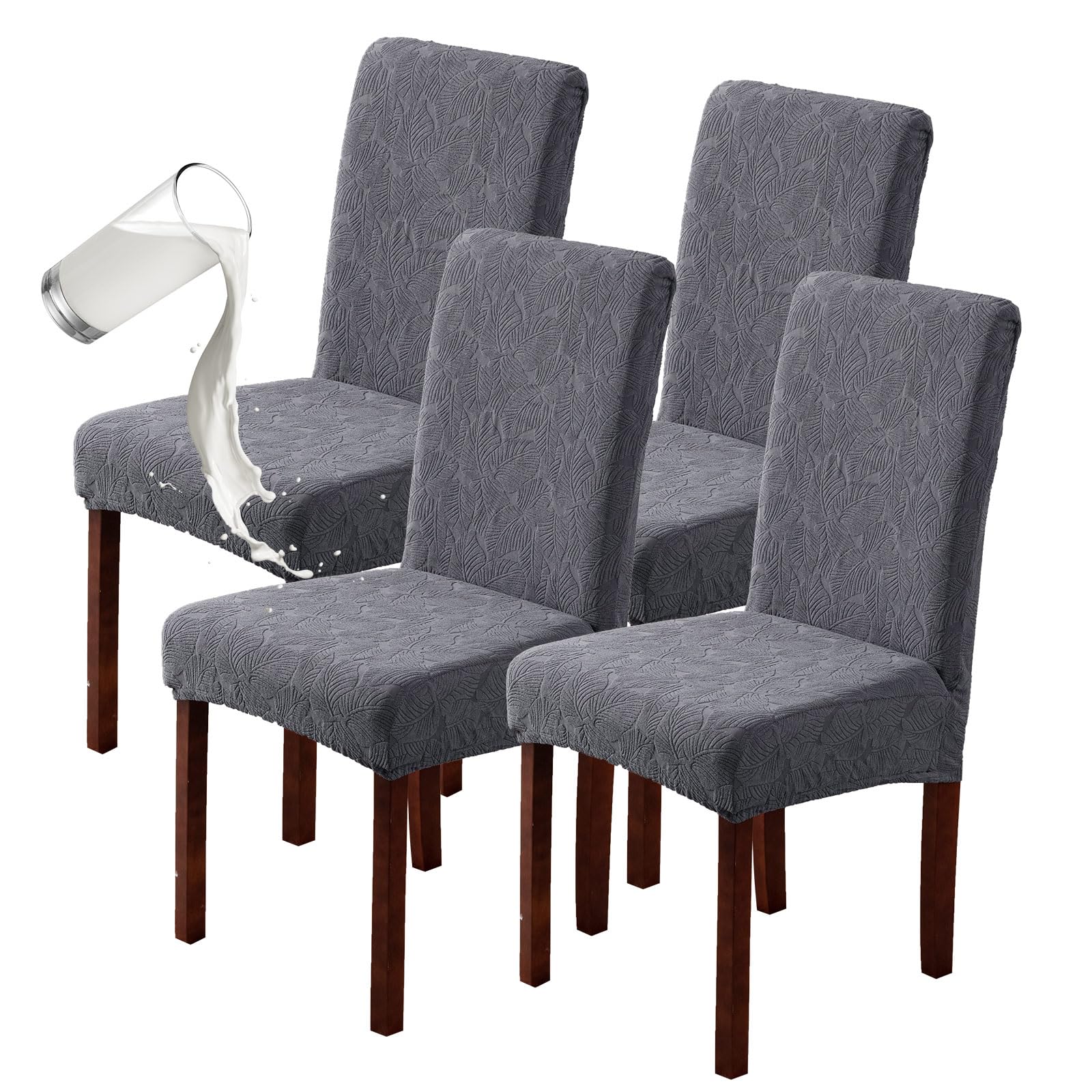 Genina Waterproof Dining Room Chair Covers Stretch Parsons Chair Slipcovers for Dining Room Kitchen Chair Protector Cover, Removable, Washable (4, Flower Pattern-Dark Gray)