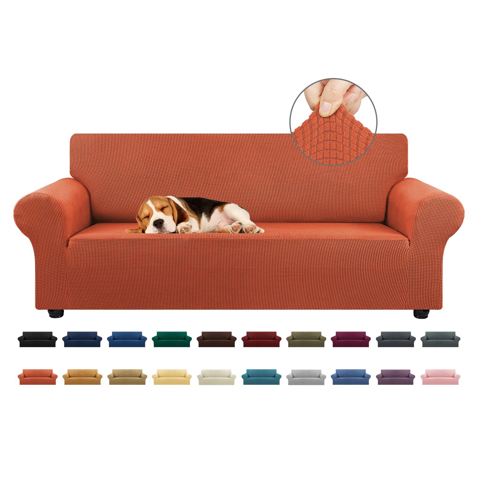 KEKUOU Stretch Sofa Cover Slipcover ，Couch Covers for 3 Cushion Couch Sofa pet Friendly (78"-94") Furniture Protector Sofa with Elastic Bottom for Kids,Dog, Jacquard Small Checked(Large,Black)