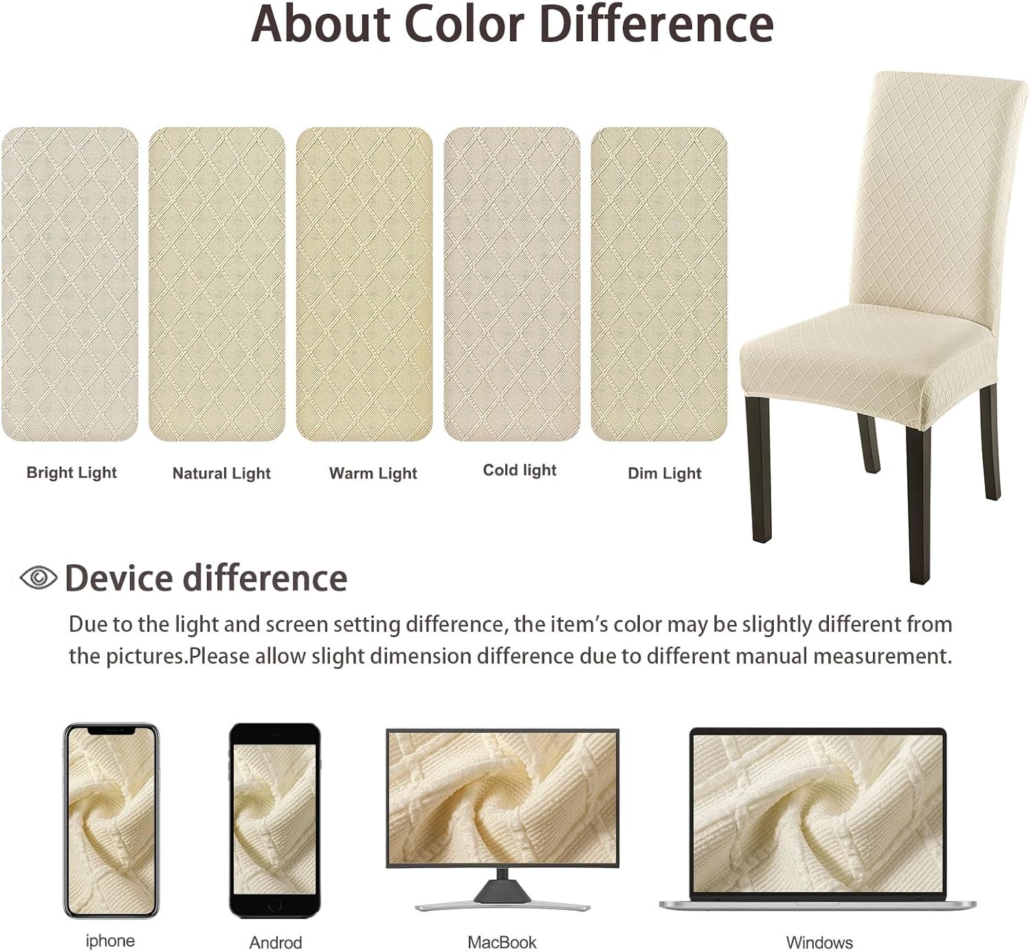 SearchI Dining Room Chair Covers Set of 6, Stretch Jacquard Parsons Chair Slipcovers Super Fit Removable Washable Kitchen Chair Protector Cover for Dining Room, Hotel, Ceremony (Beige Rhombus)