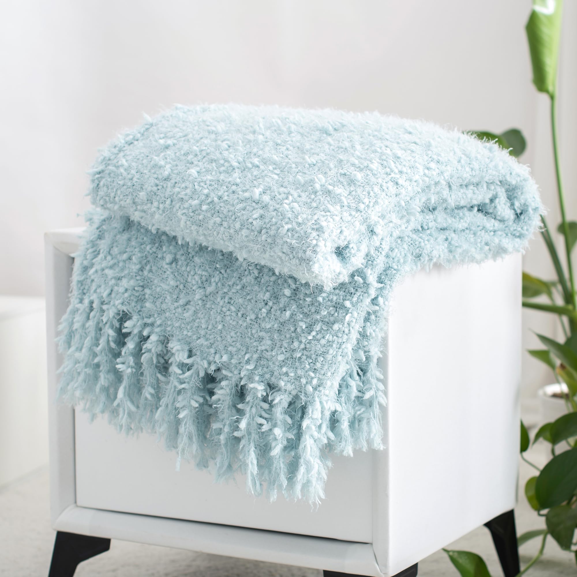 Winter Knit Throw Blanket Fluffy Fuzzy Soft Lightweight Cozy Farmhouse Tassels Chunky Knitted Throws for Couch Sofa Bed (Navy Blue, 50"x60")