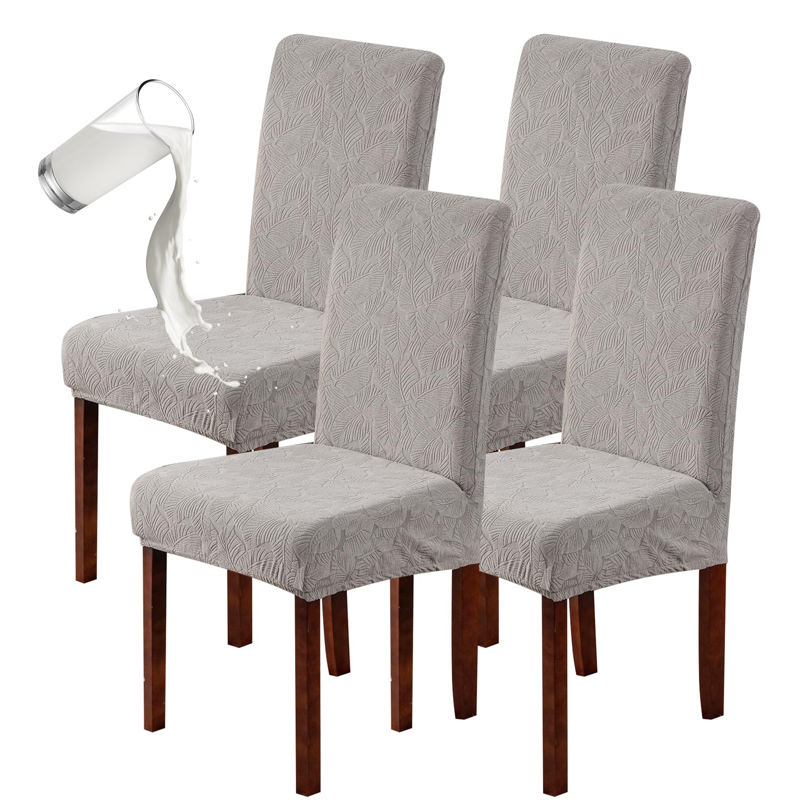 Genina Waterproof Dining Room Chair Covers Stretch Parsons Chair Slipcovers for Dining Room Kitchen Chair Protector Cover, Removable, Washable (4, Flower Pattern-Dark Gray)