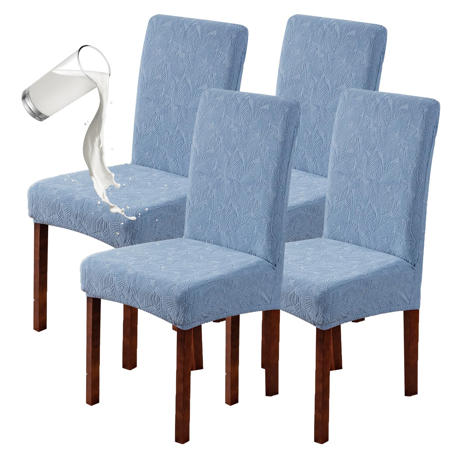 Genina Waterproof Dining Room Chair Covers Stretch Parsons Chair Slipcovers for Dining Room Kitchen Chair Protector Cover, Removable, Washable (4, Flower Pattern-Dark Gray)