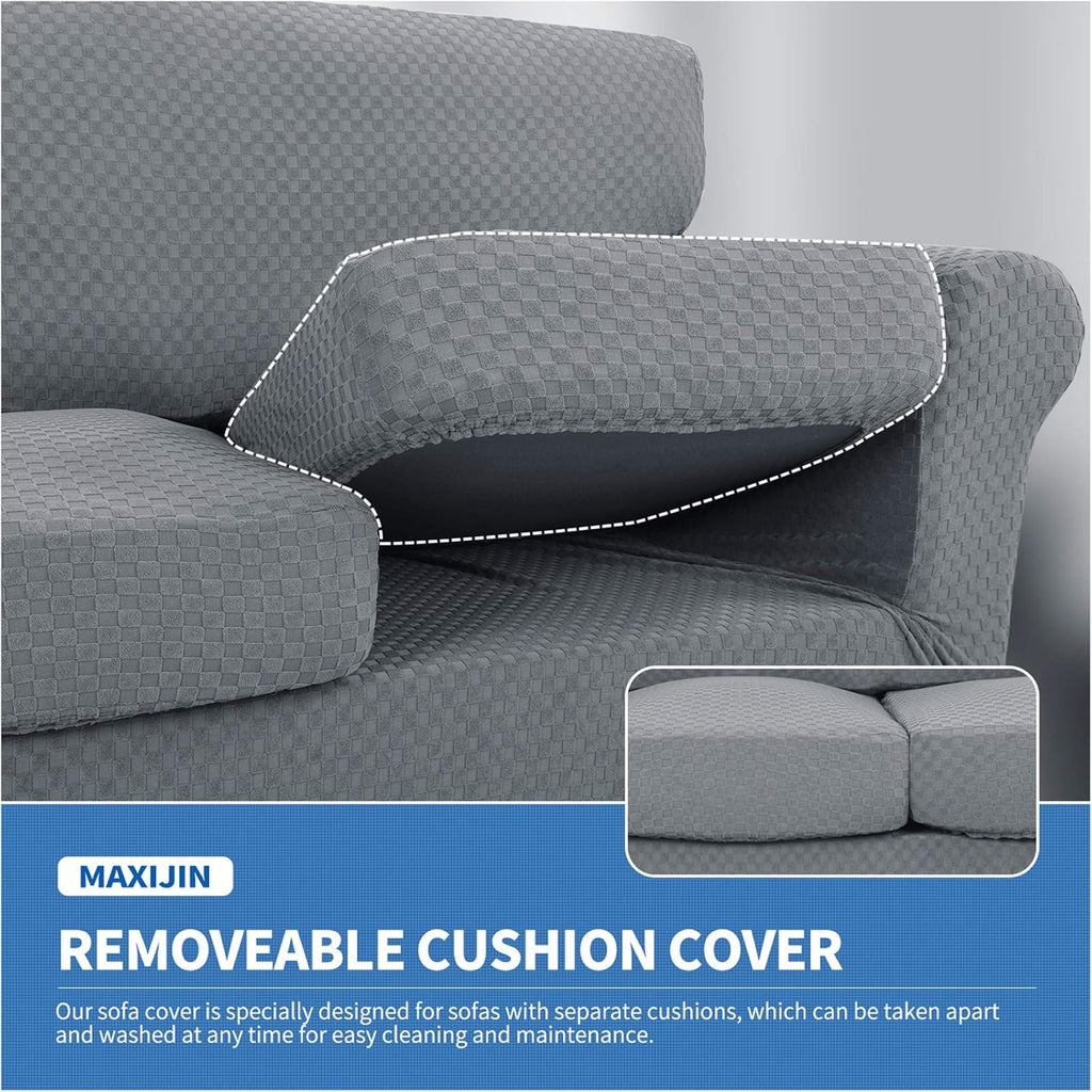 MAXIJIN 4 Piece Couch Covers for 3 Cushion Couch Super Stretch Non Slip Couch Cover for Dogs Pet Friendly Elastic Jacquard Furniture Protector Sofa Slipcovers (Sofa, Light Gray)