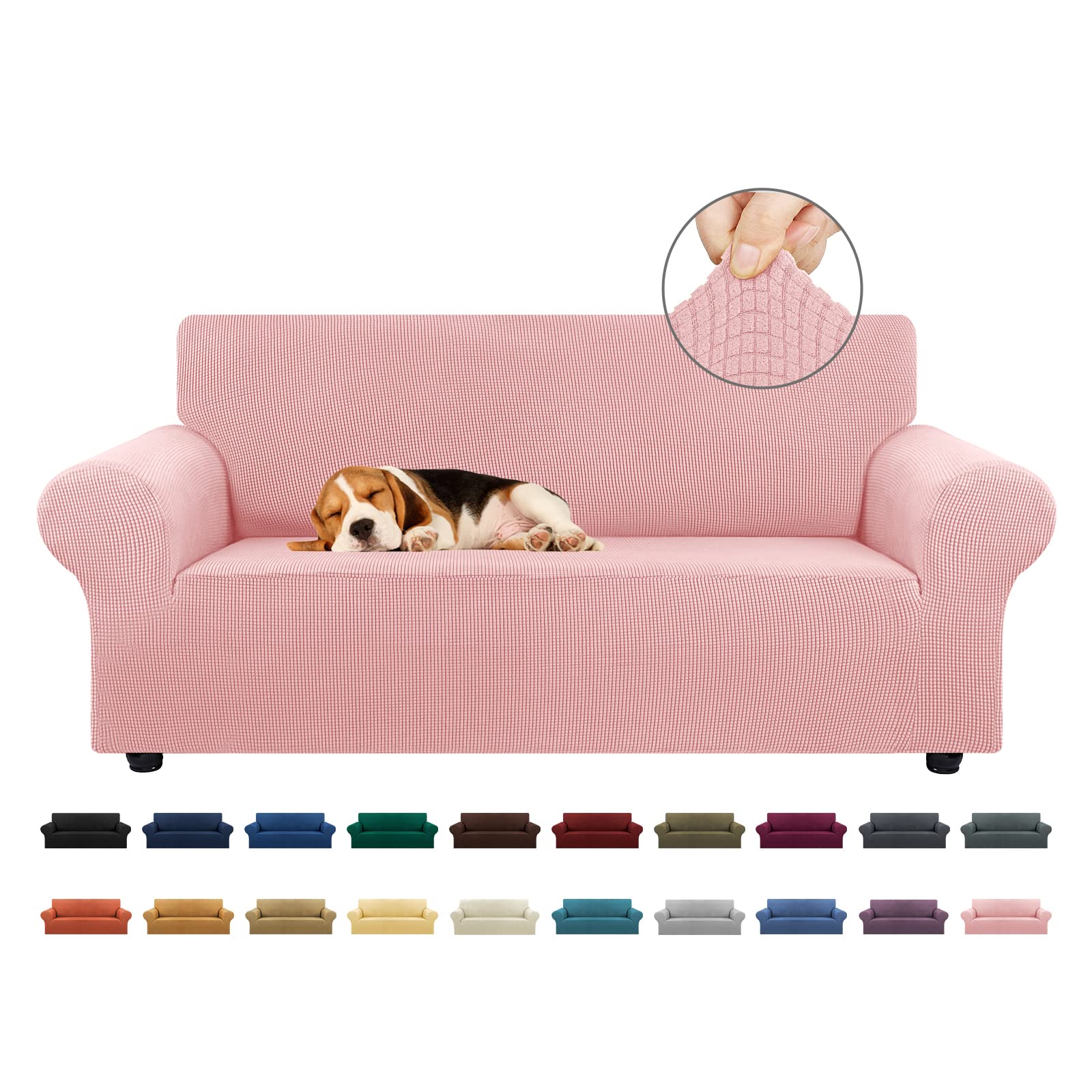 KEKUOU Stretch Sofa Cover Slipcover ，Couch Covers for 3 Cushion Couch Sofa pet Friendly (78"-94") Furniture Protector Sofa with Elastic Bottom for Kids,Dog, Jacquard Small Checked(Large,Black)