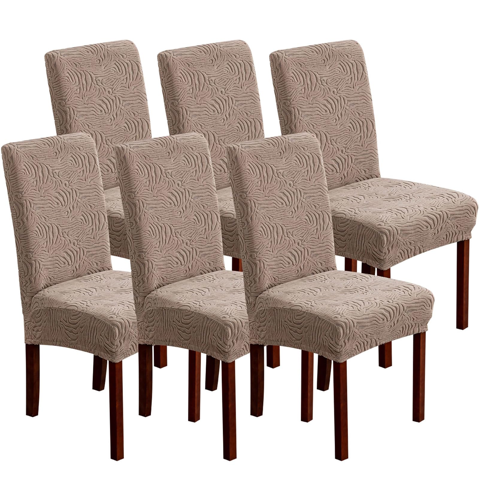 Dining Chair Covers, Chair Covers for Dining Room Stretch Parsons Chair Slipcover, for Dining Room Kitchen Chair Protector Cover, Removable, Washable (Beige, 6 Pack)