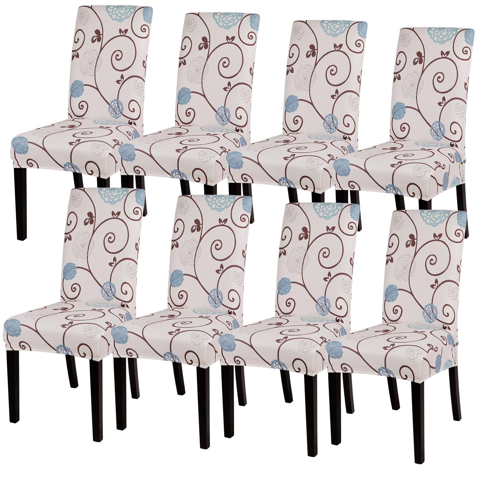 SearchI Dining Room Chair Covers Set of 6, Stretch Jacquard Parsons Chair Slipcovers Super Fit Removable Washable Kitchen Chair Protector Cover for Dining Room, Hotel, Ceremony (Beige Rhombus)