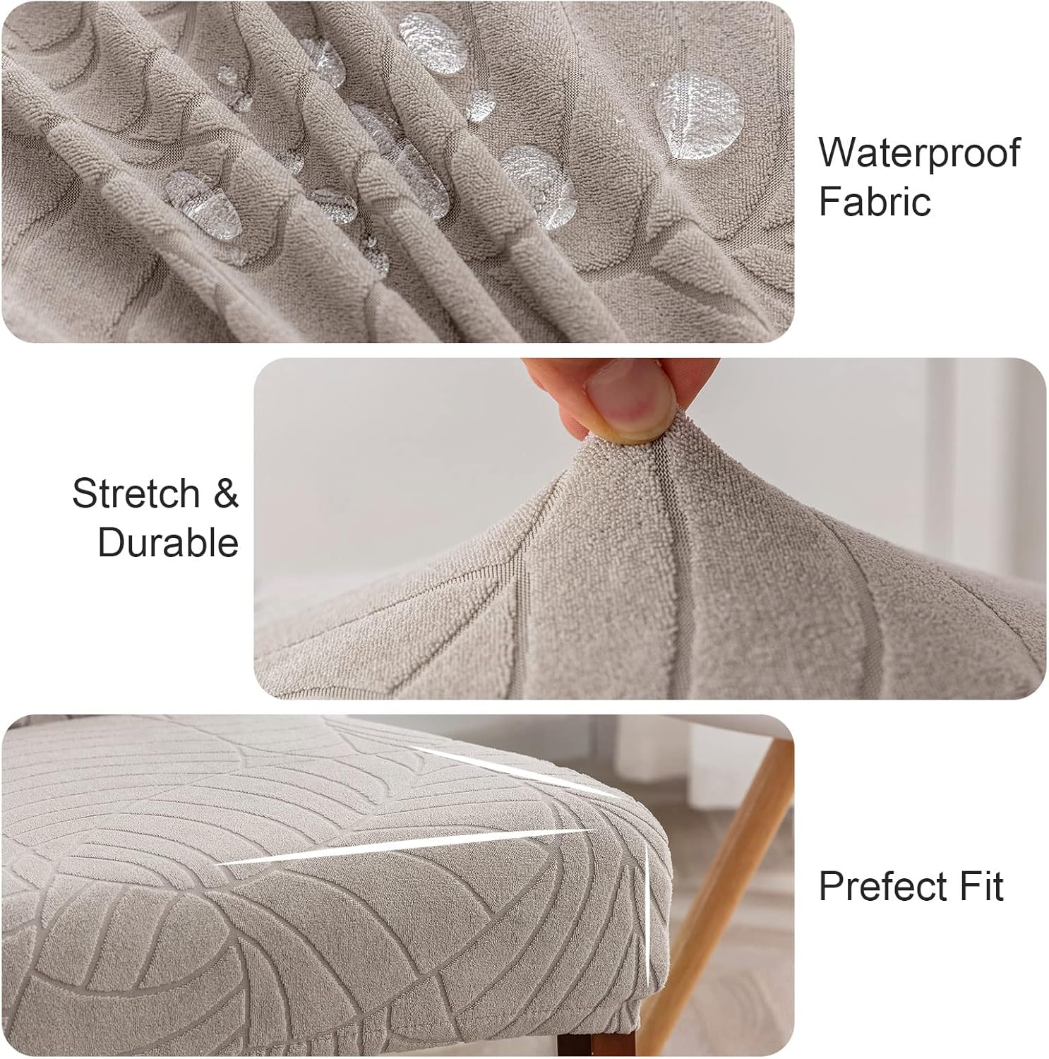 Genina 100% Waterproof Chair Covers for Dining Room Set of 4, Stretch Parson Chair Slipcovers for Kitchen Chairs, Washable Chair Protectors, Leaves-Warm Gray