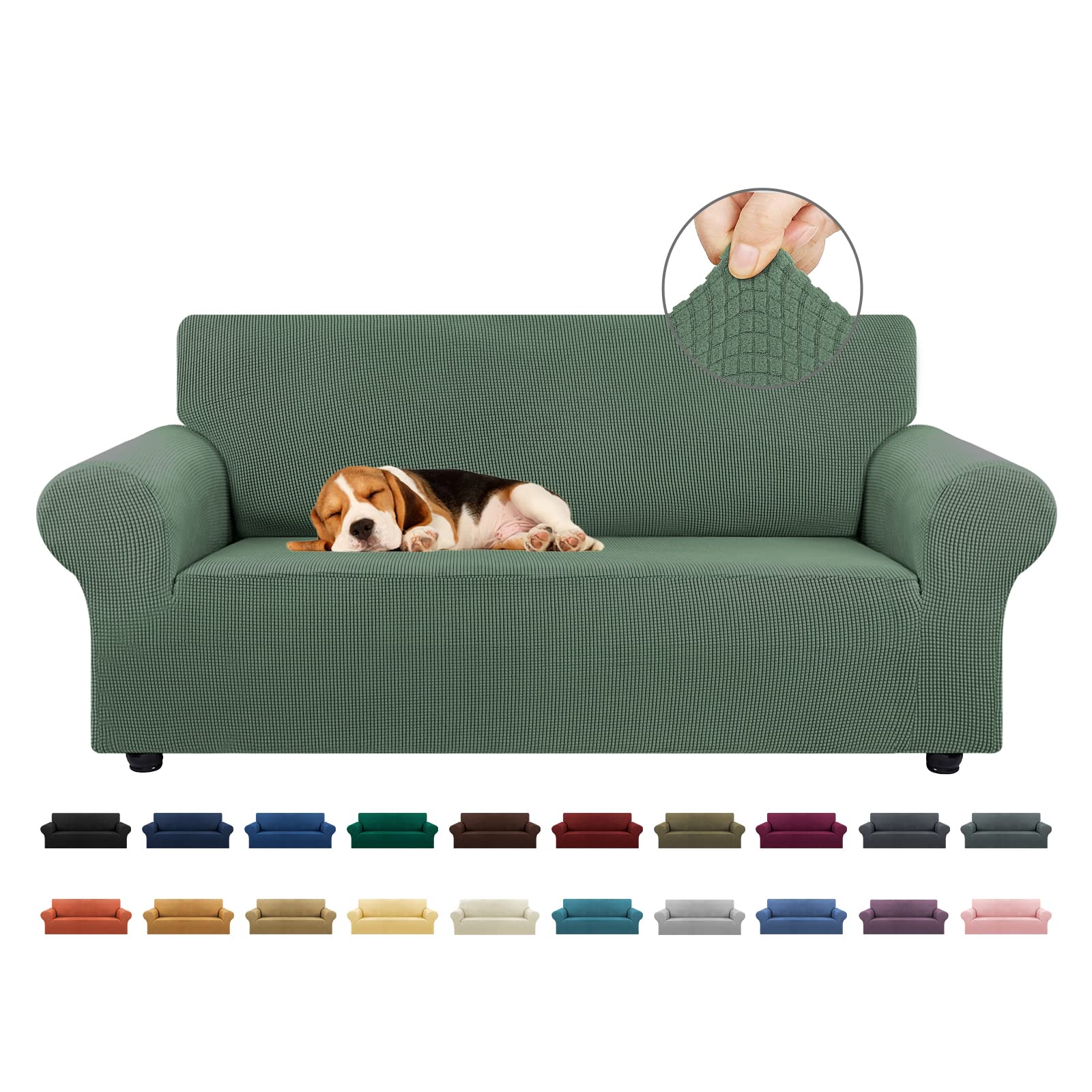 KEKUOU Stretch Sofa Cover Slipcover ，Couch Covers for 3 Cushion Couch Sofa pet Friendly (78"-94") Furniture Protector Sofa with Elastic Bottom for Kids,Dog, Jacquard Small Checked(Large,Black)