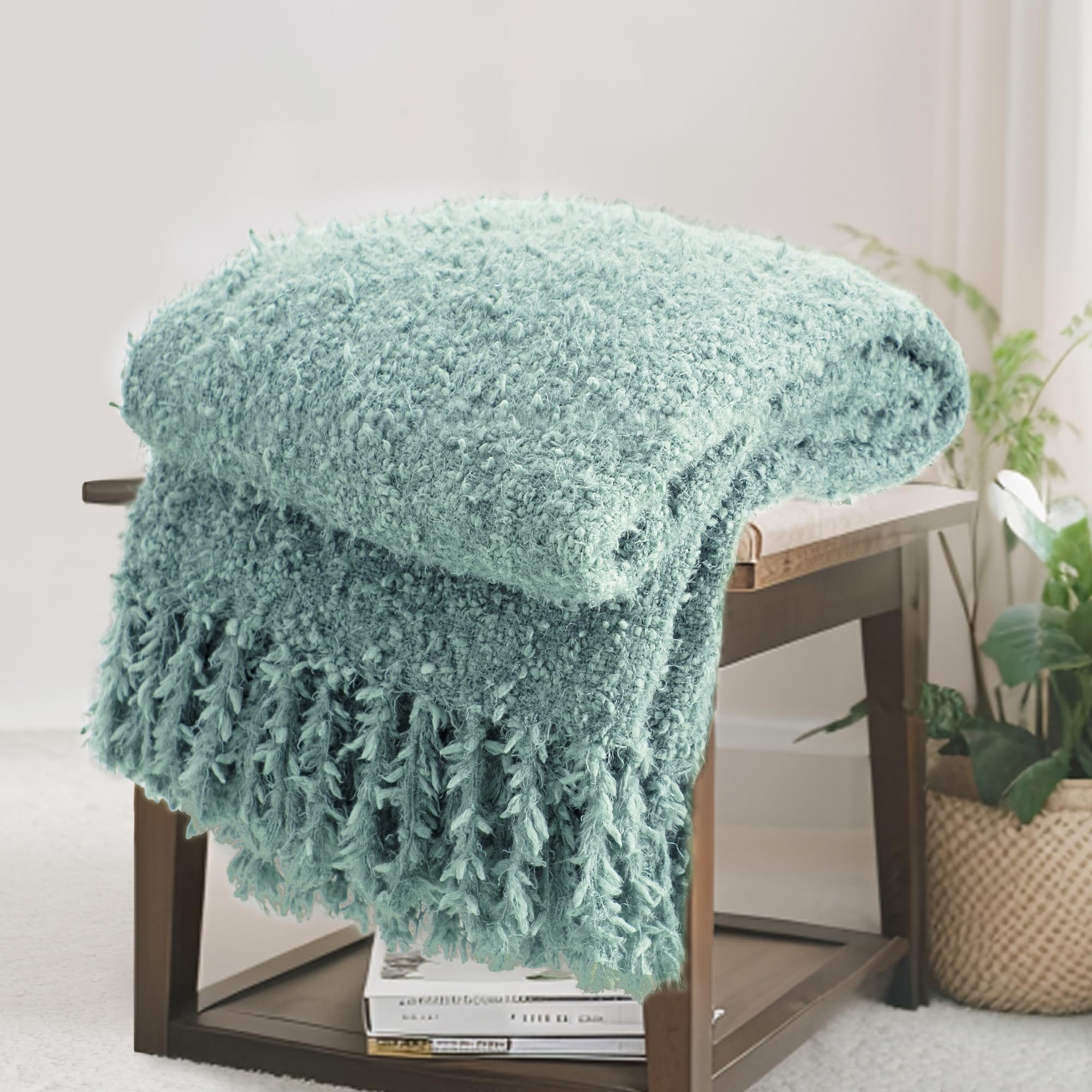 Winter Knit Throw Blanket Fluffy Fuzzy Soft Lightweight Cozy Farmhouse Tassels Chunky Knitted Throws for Couch Sofa Bed (Navy Blue, 50"x60")