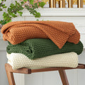 Chunky Cable Knit Throw Blanket Lightweight Beige 100% Organic Cotton Blanket for Sofa Couch Bed Baby Nursery, Rustic Shabby Chic Modern Farmhouse, 51” x 63” Give Laundering Bag