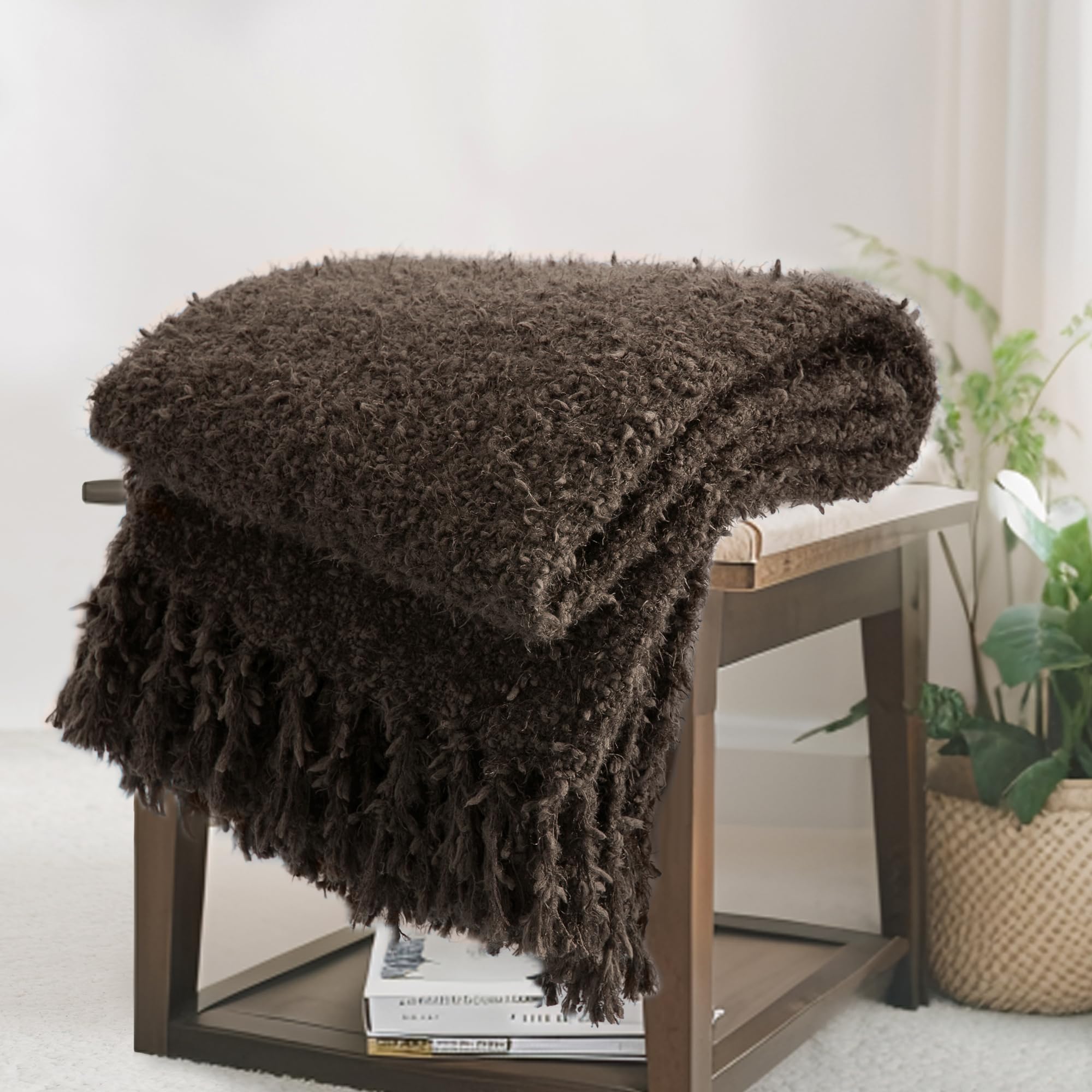 Winter Knit Throw Blanket Fluffy Fuzzy Soft Lightweight Cozy Farmhouse Tassels Chunky Knitted Throws for Couch Sofa Bed (Navy Blue, 50"x60")