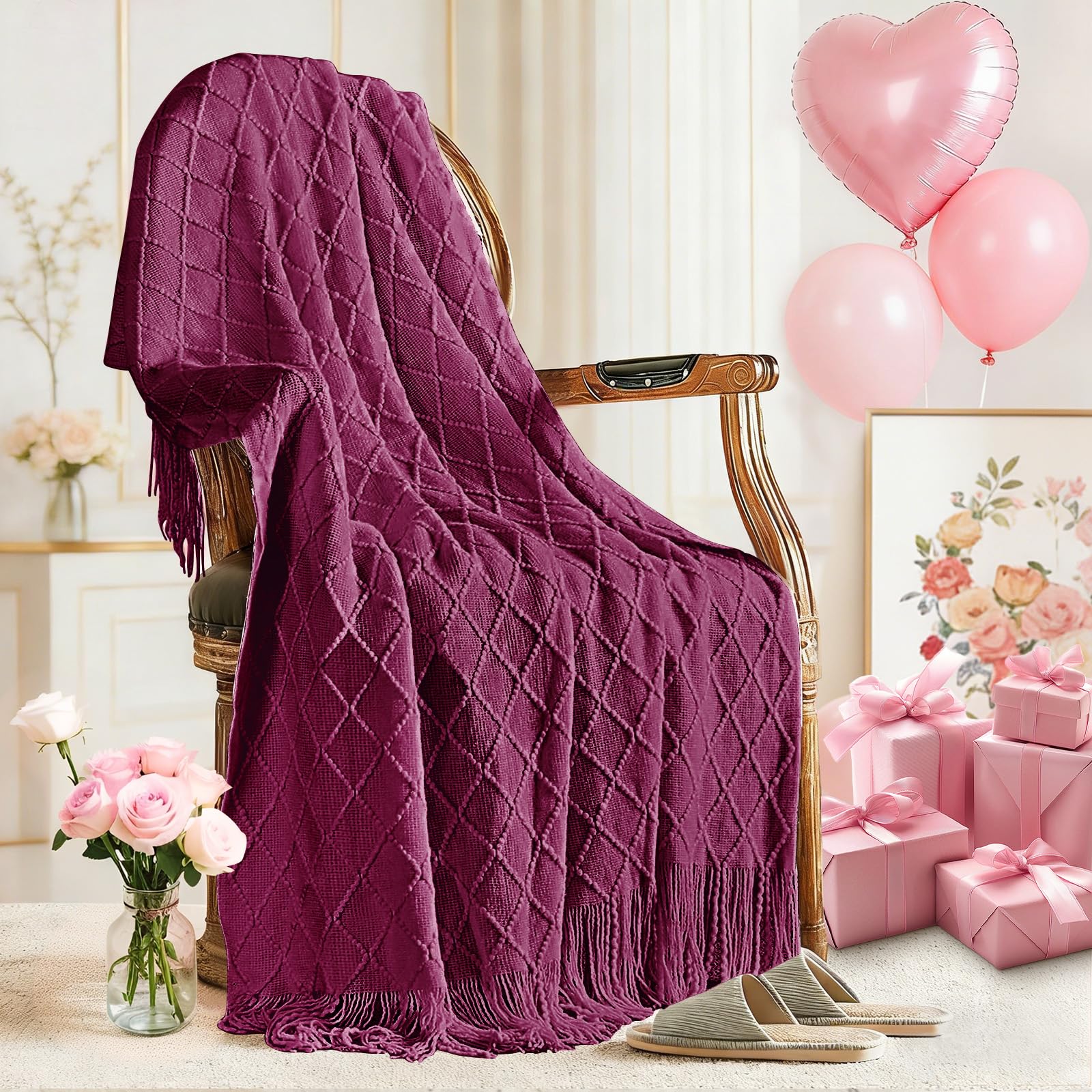 inhand Knitted Throw Blanket for Couch and Bed, Soft Living Room Home Decor Knitted Blanket with Tassel, Outdoor Lightweight Breathable Summer Blanket, Farmhouse Warm Woven Decorative, 50"x60"