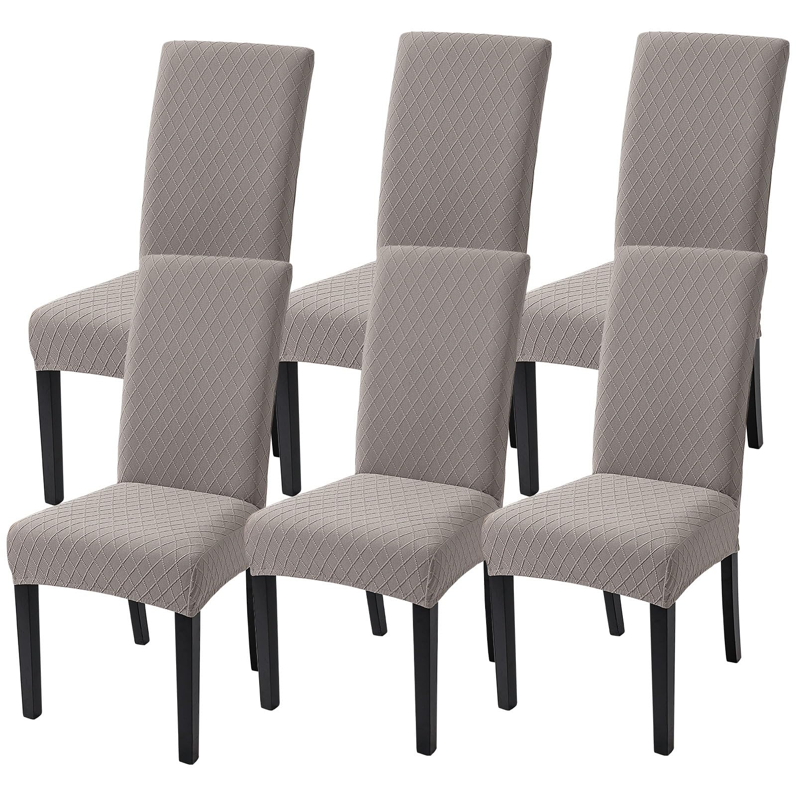 SearchI Dining Room Chair Covers Set of 6, Stretch Jacquard Parsons Chair Slipcovers Super Fit Removable Washable Kitchen Chair Protector Cover for Dining Room, Hotel, Ceremony (Beige Rhombus)