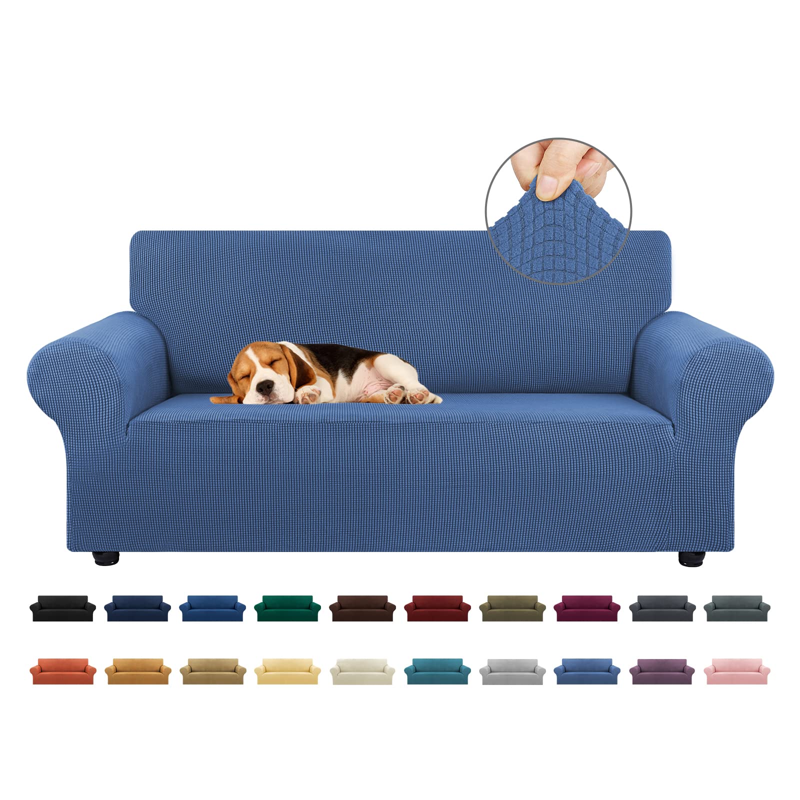 KEKUOU Stretch Sofa Cover Slipcover ，Couch Covers for 3 Cushion Couch Sofa pet Friendly (78"-94") Furniture Protector Sofa with Elastic Bottom for Kids,Dog, Jacquard Small Checked(Large,Black)