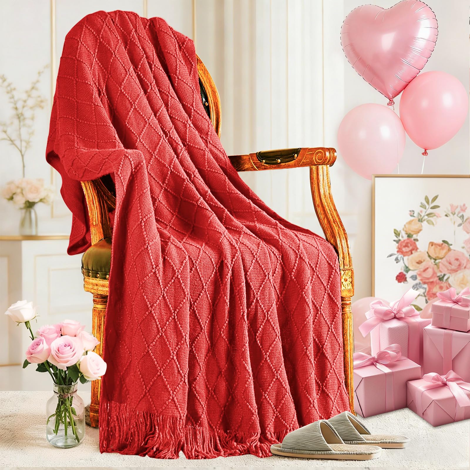 inhand Knitted Throw Blanket for Couch and Bed, Soft Living Room Home Decor Knitted Blanket with Tassel, Outdoor Lightweight Breathable Summer Blanket, Farmhouse Warm Woven Decorative, 50"x60"