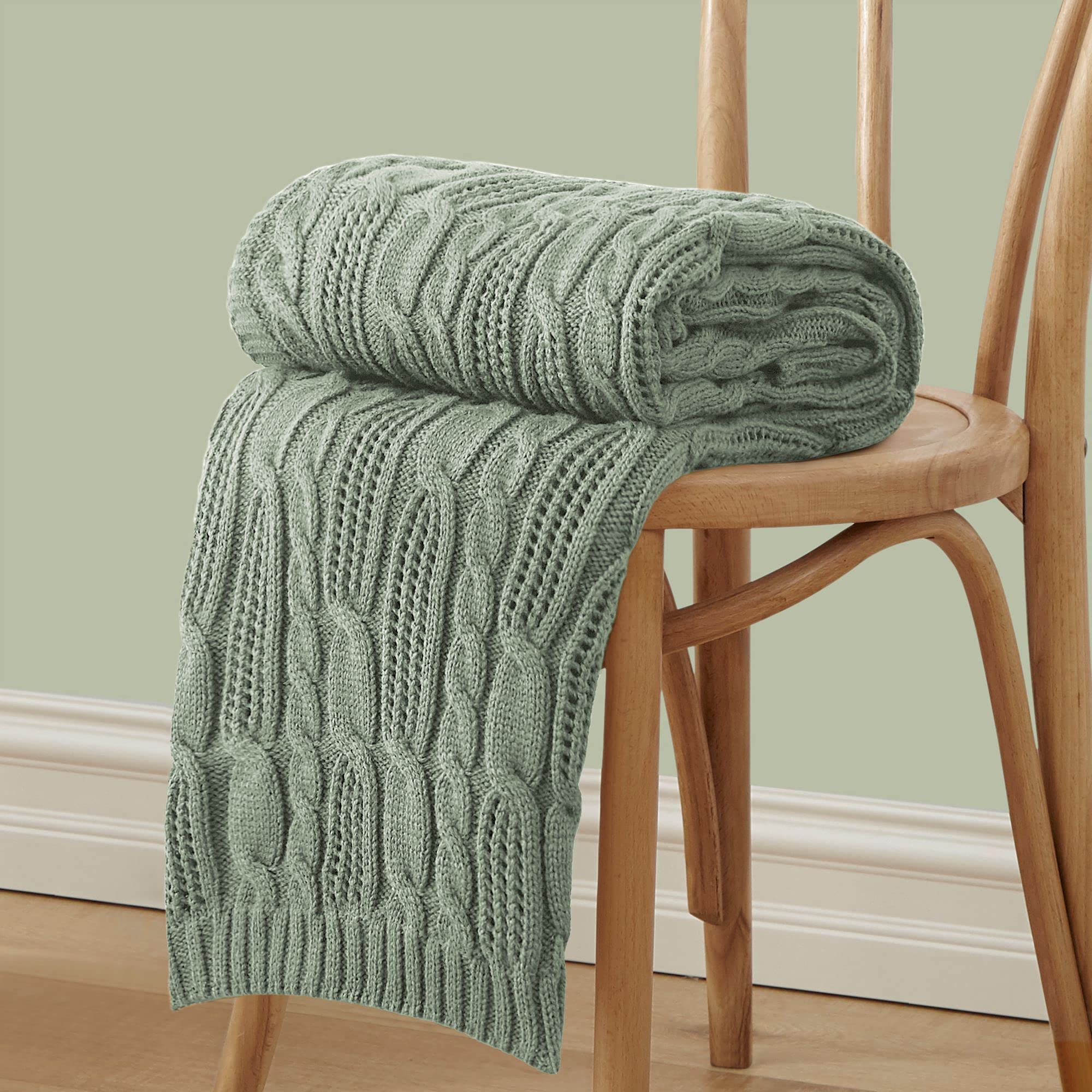 Aormenzy Cable Knit Throw Blankets 50 x 60 Inches, Soft Cozy and Lightweight Knitted Blanket, Machine Washable Acrylic Blanket, Decorative Throw Blanket for Couch Sofa Bed, Forest Green