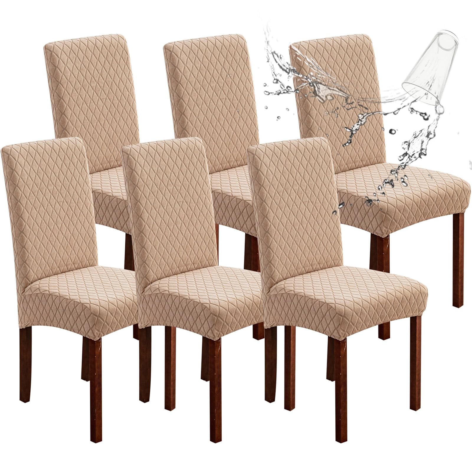 Genina 100% Waterproof Chair Covers for Dining Room Set of 4, Stretch Parson Chair Slipcovers for Kitchen Chairs, Washable Chair Protectors, Leaves-Warm Gray