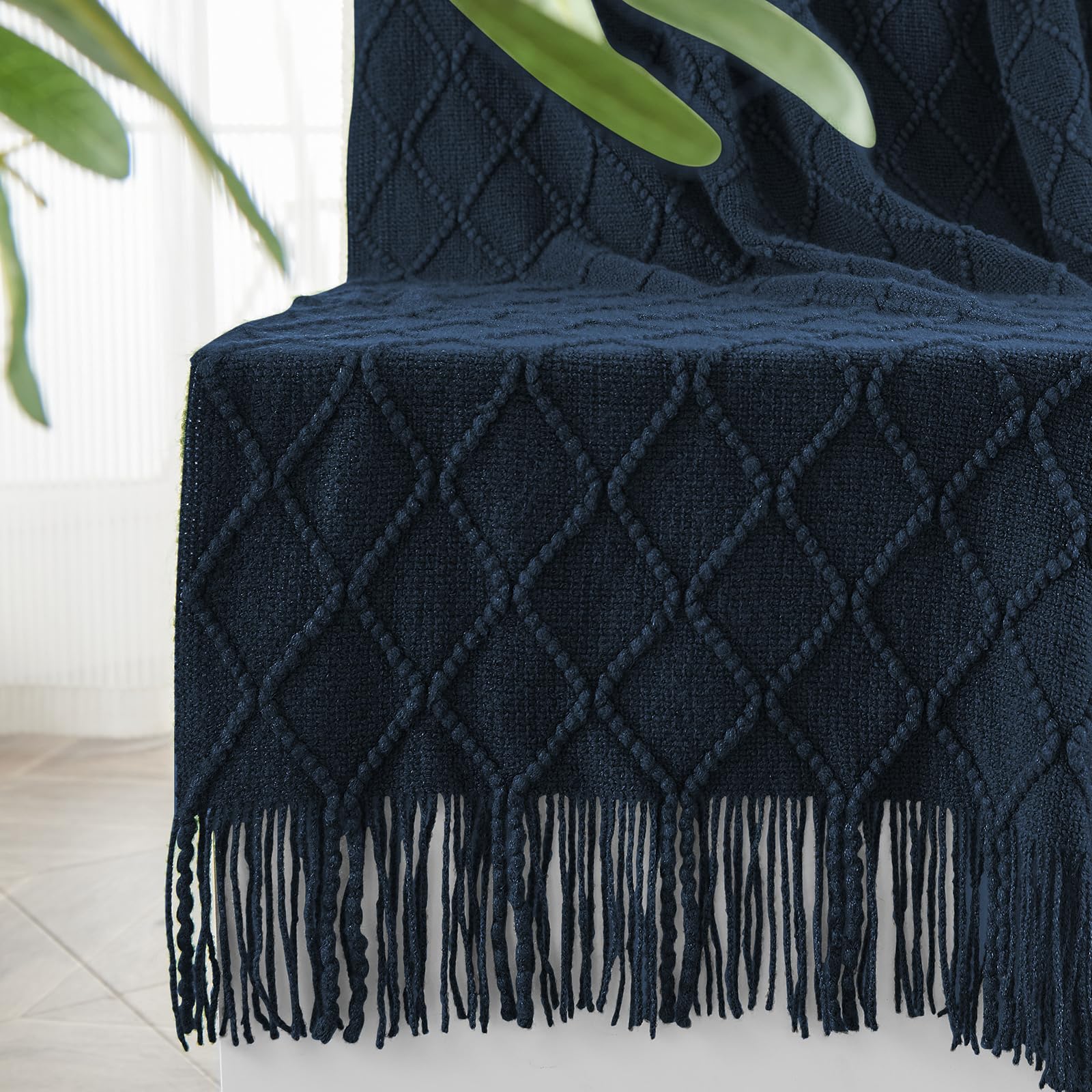 inhand Knitted Throw Blanket for Couch and Bed, Soft Living Room Home Decor Knitted Blanket with Tassel, Outdoor Lightweight Breathable Summer Blanket, Farmhouse Warm Woven Decorative, 50"x60"