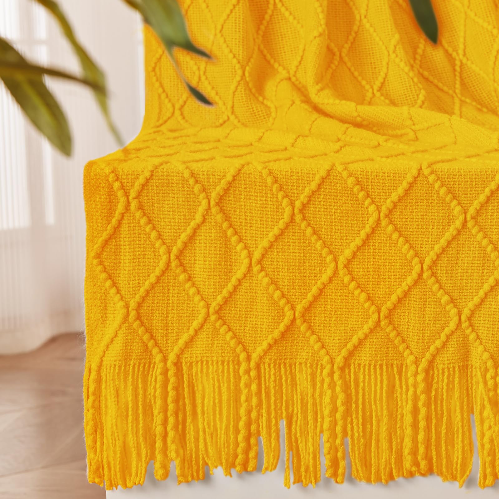 inhand Knitted Throw Blanket for Couch and Bed, Soft Living Room Home Decor Knitted Blanket with Tassel, Outdoor Lightweight Breathable Summer Blanket, Farmhouse Warm Woven Decorative, 50"x60"