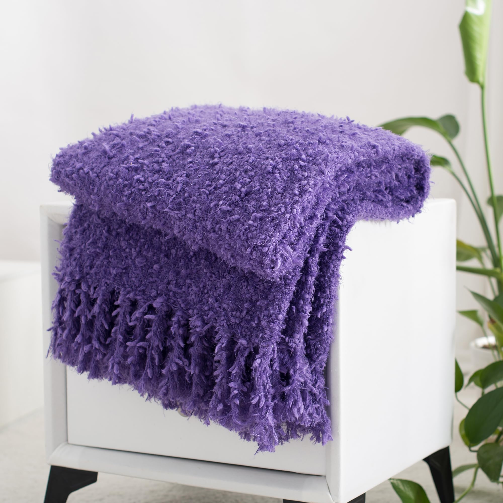 Winter Knit Throw Blanket Fluffy Fuzzy Soft Lightweight Cozy Farmhouse Tassels Chunky Knitted Throws for Couch Sofa Bed (Navy Blue, 50"x60")