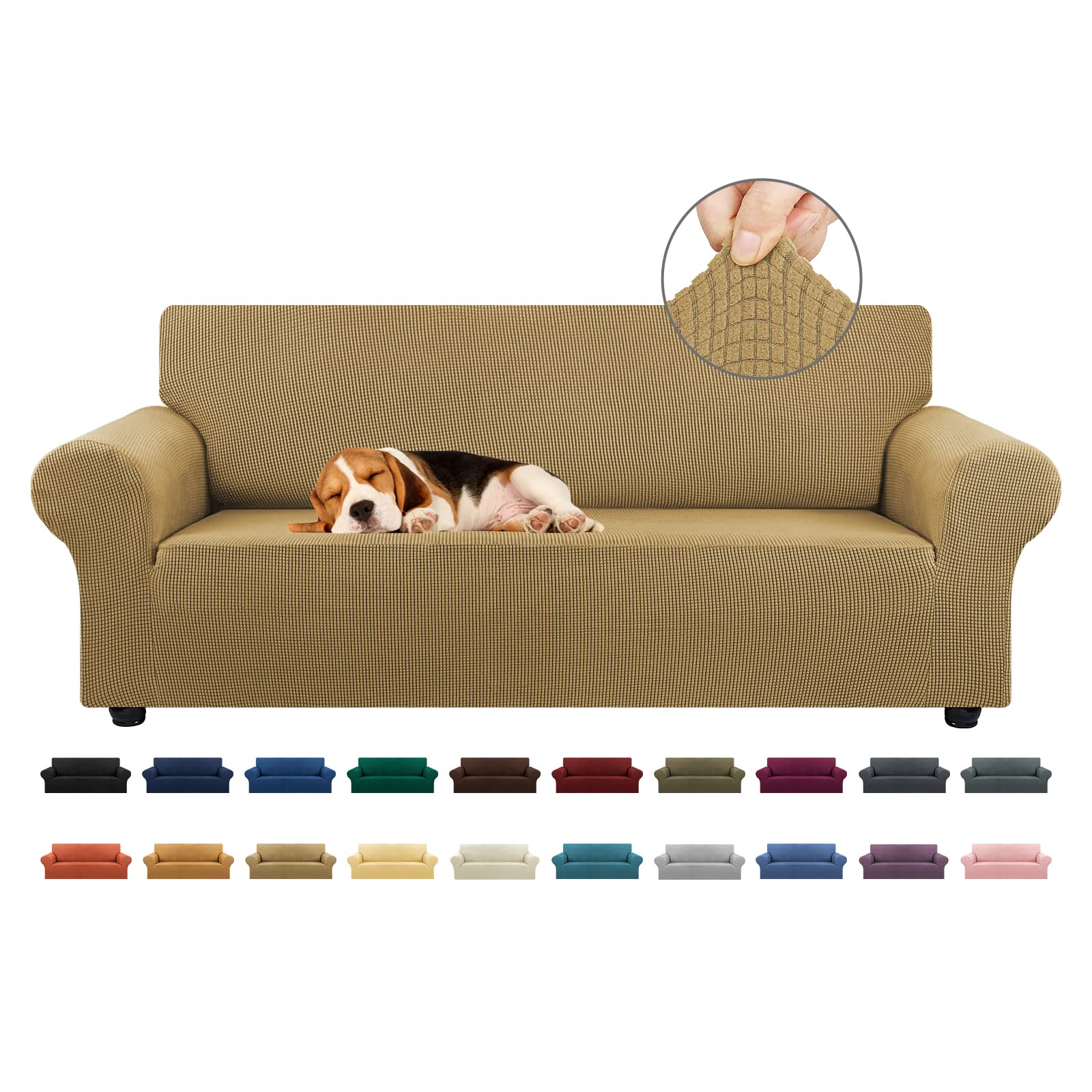 KEKUOU Stretch Sofa Cover Slipcover ，Couch Covers for 3 Cushion Couch Sofa pet Friendly (78"-94") Furniture Protector Sofa with Elastic Bottom for Kids,Dog, Jacquard Small Checked(Large,Black)