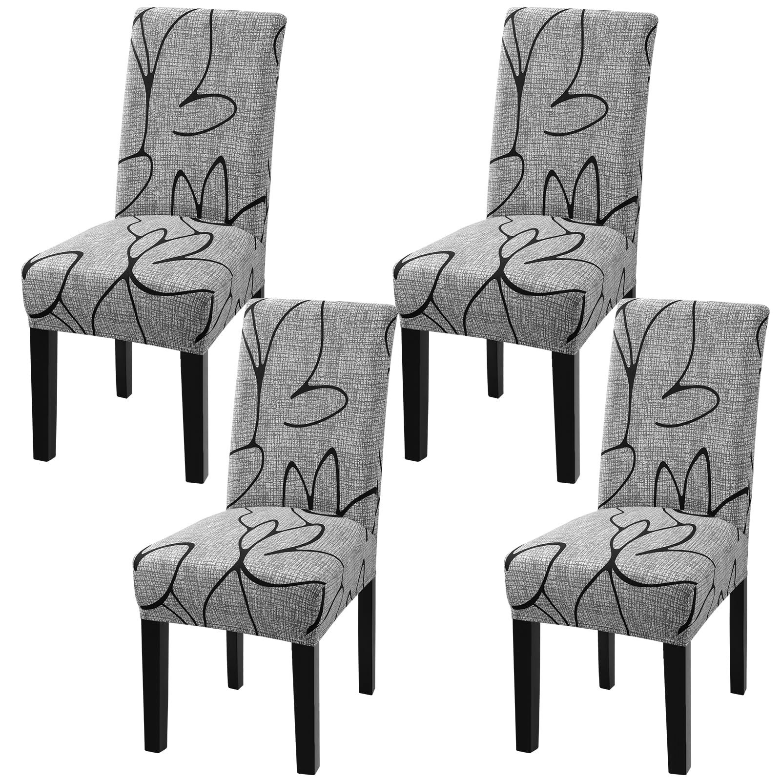 Fuloon Chair Covers for Dining Room 6 Pack, Solid Stretch Dining Chair Covers, Washable Kitchen Slip Covers, Parson Chair Covers Set of 6 (Gray Lotus, 6 Pack)