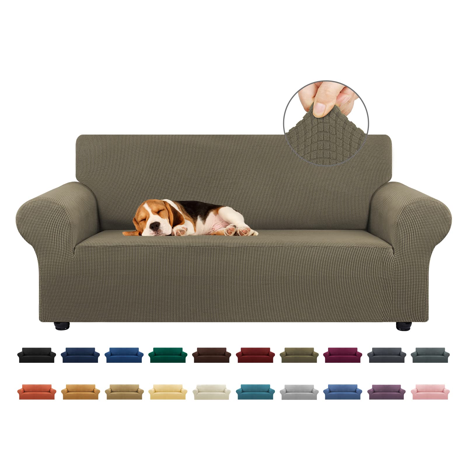 KEKUOU Stretch Sofa Cover Slipcover ，Couch Covers for 3 Cushion Couch Sofa pet Friendly (78"-94") Furniture Protector Sofa with Elastic Bottom for Kids,Dog, Jacquard Small Checked(Large,Black)