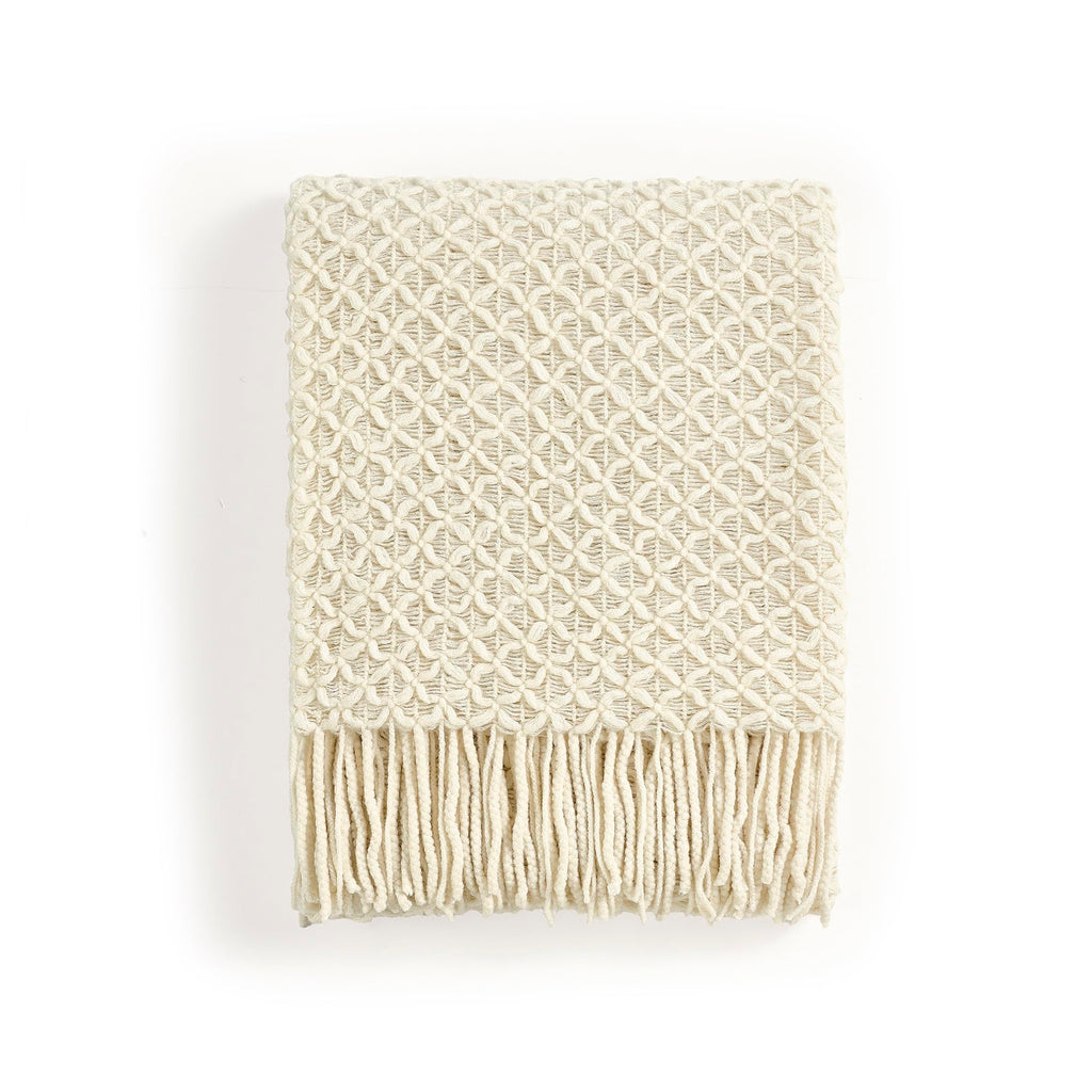 CREVENT Farmhouse Boho Knitted Throw Blanket for Couch Sofa Chair Bed Home Decoration, Soft Warm Cozy Light Weight for Spring Summer Fall (50''X60'' Beige)